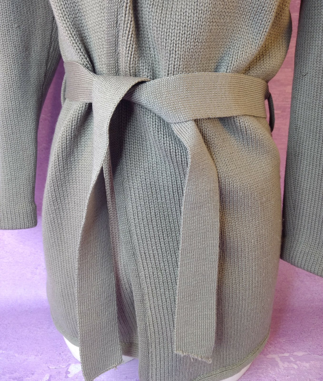 SAKRI Taupe Zephyr Wool Wrap Cardigan Sweater 1960s MCM VTG Fur Collar Tie Belt