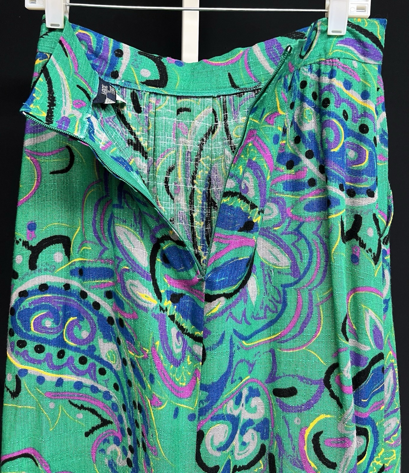 Vtg Fundamental Things Sz 12 Womens Full Pleated Midi Rayon/Flax Skirt W/Pockets