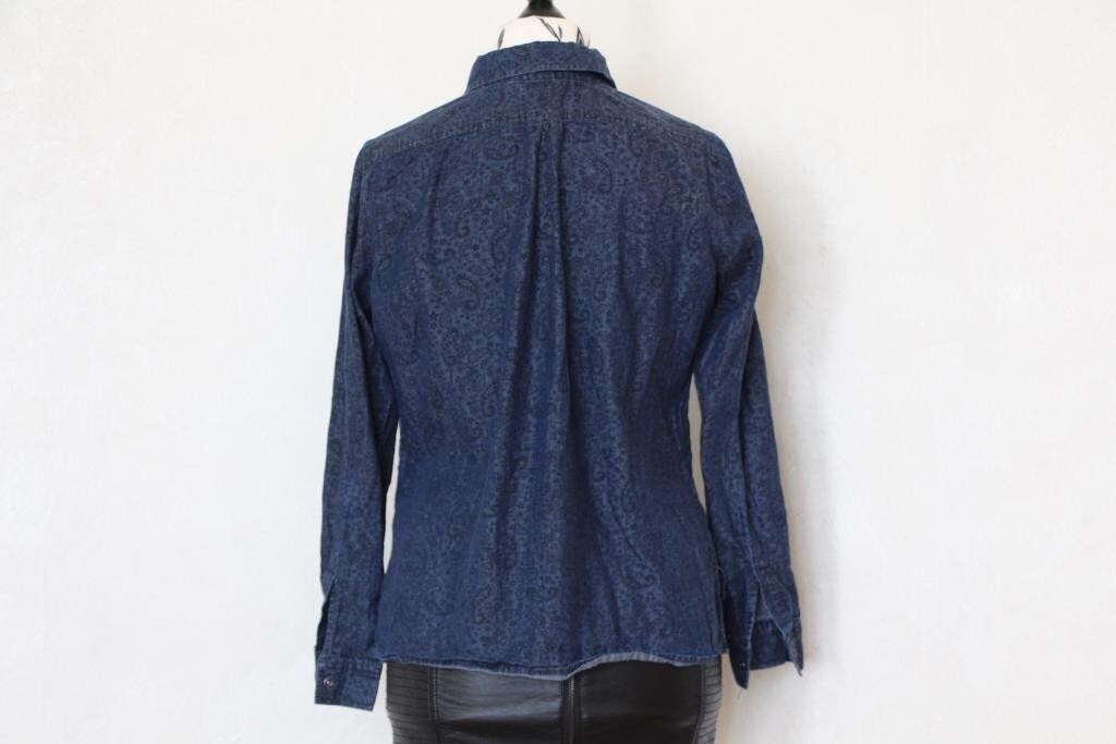 Y2K Dark blue women’s shirt, Vintage long sleeve snap up blouse, Size M