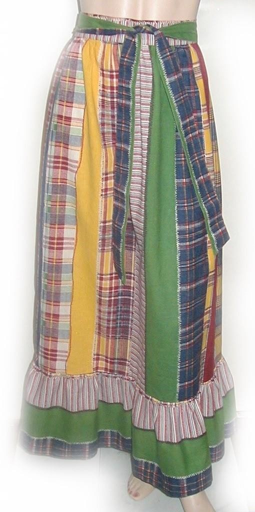 Byer MAXI SKIRT Madras Plaid Print RUFFLE Hem Ties 1970s Cottage BOHO Hippie 26W