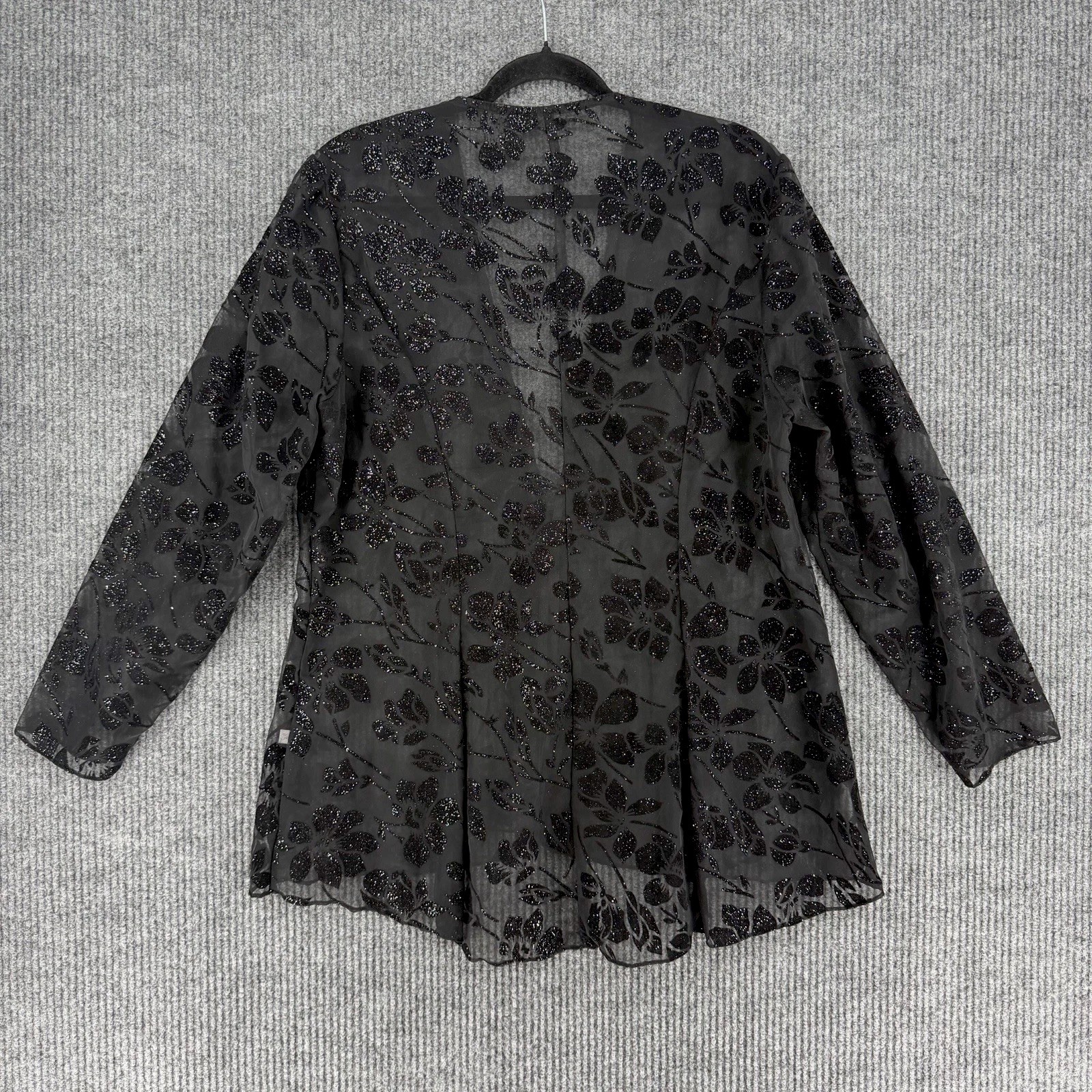 Vintage whimsy goth sheer glitter mesh cardigan fairy grunge black size 14 large