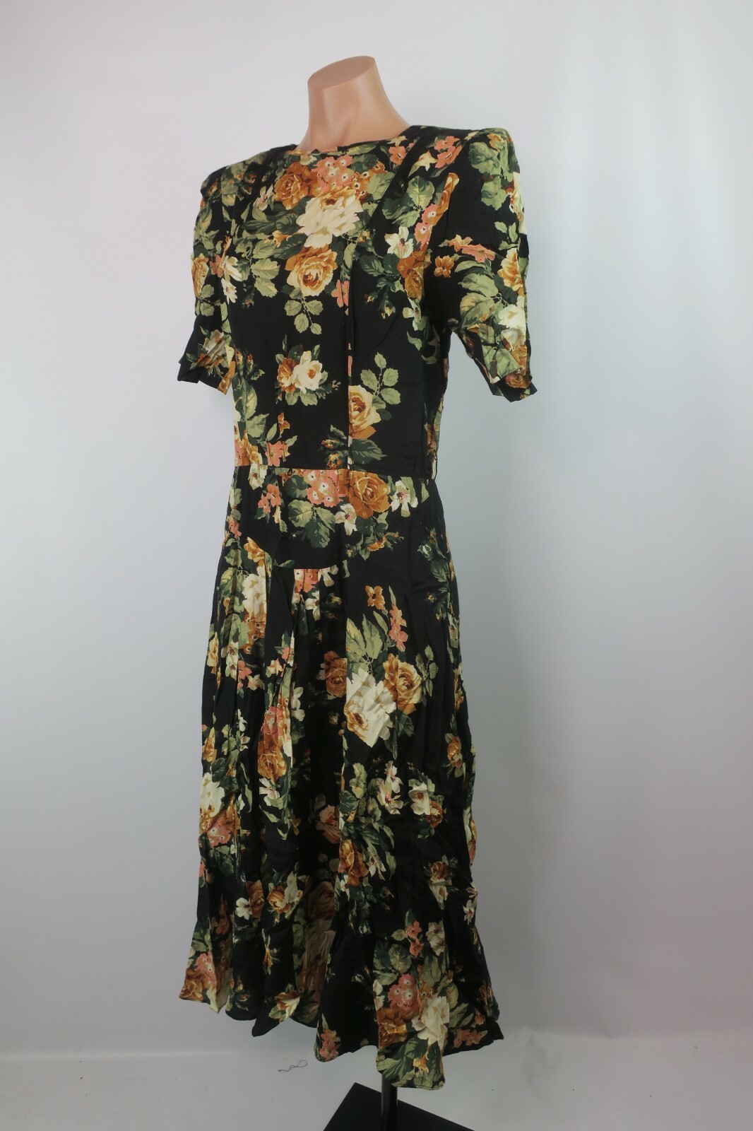 Flare Rayon Sundress Flowy VTG 80s Ed Micahels Sleeveless Floral Fit 7/8 Maxi