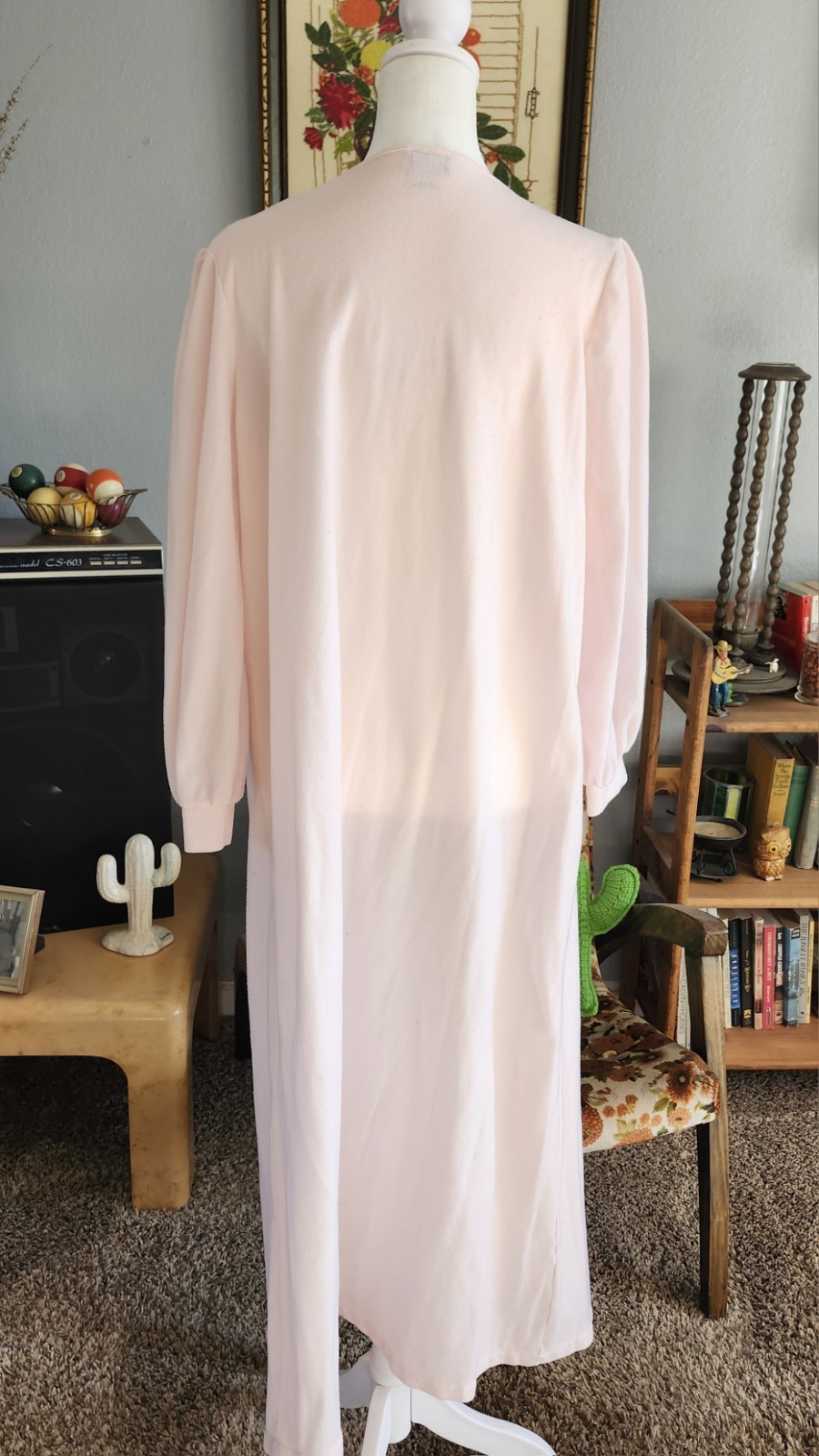 Vintage Fleece Nightgown Pink Damea Long Sleeve Size M Made in USA