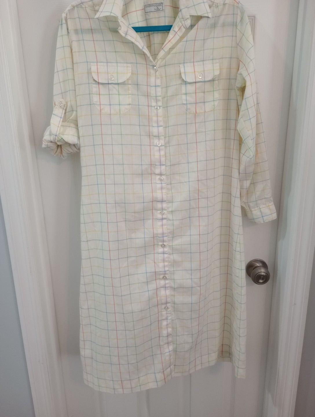 Vintage 80s Shirtmaker By Dunloggin Window pain Colorfully Patterned Dress, Size