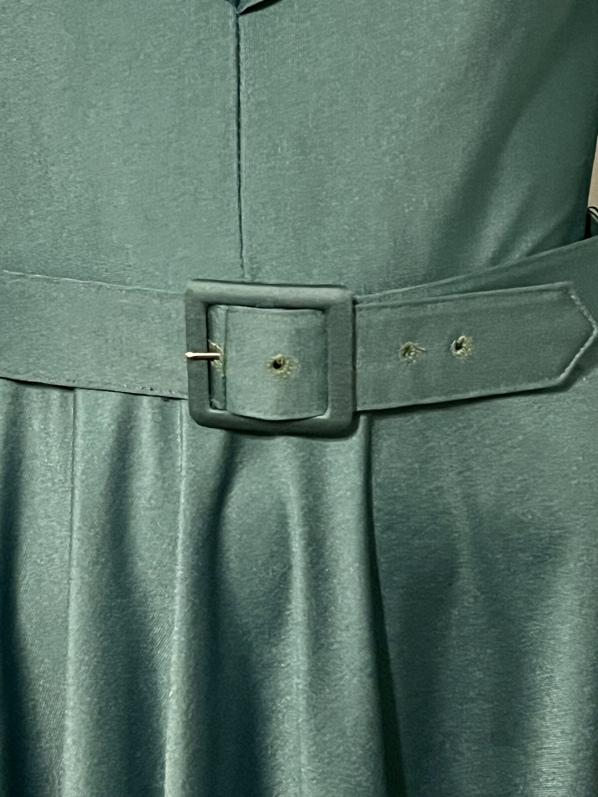 Vintage 1970s PLW Ruffle Trim Emerald Green Nylon Maxi Dress Matching Belt XS/S