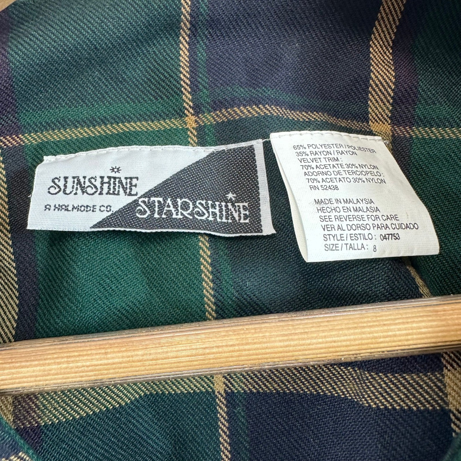 VTG Sunshine Starshine Green Navy Plaid Skirt Suit Blazer Set 8 DEADSTOCK Career