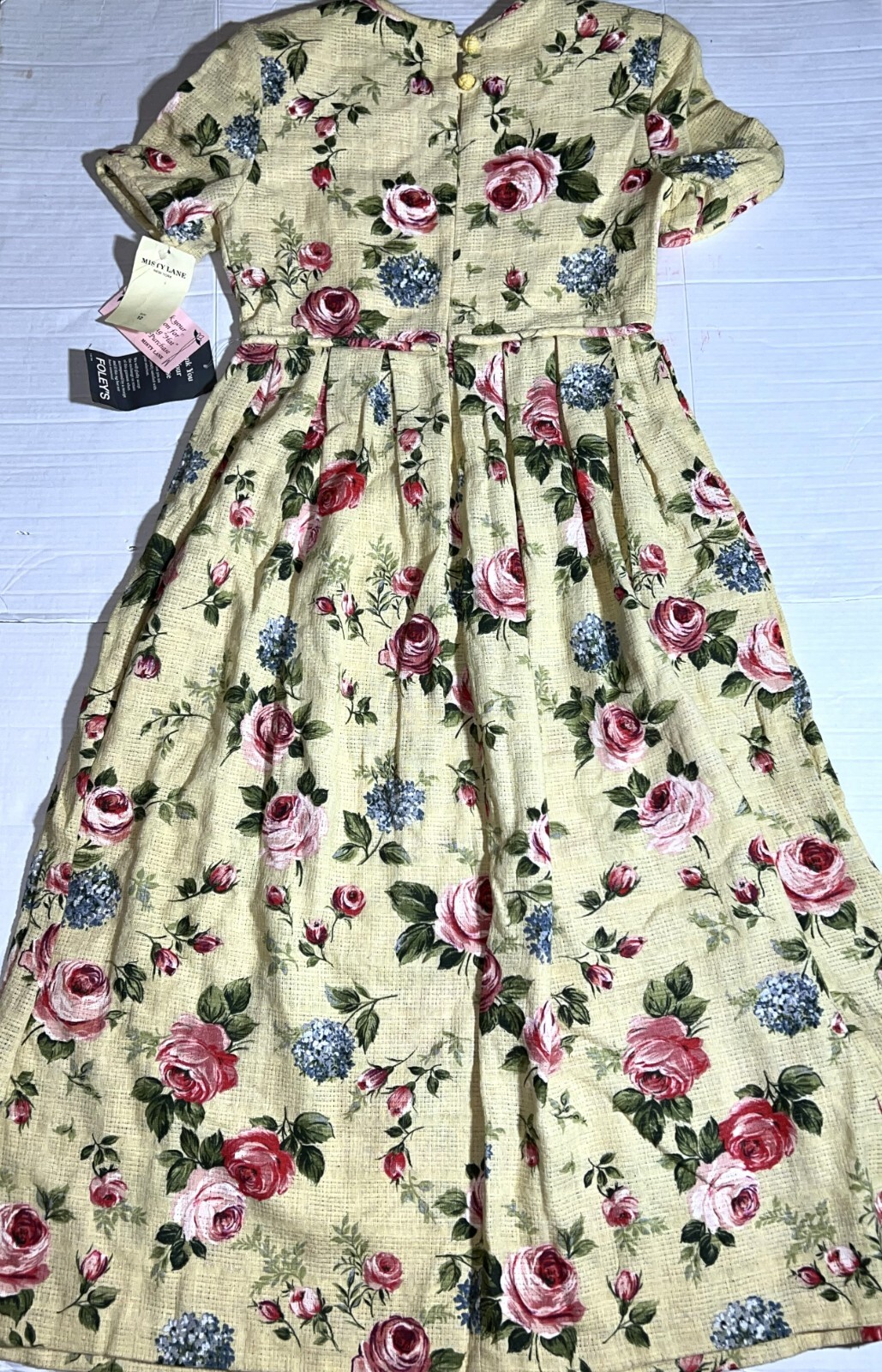 NEW VTG 80’s Misty Lane Yellow Floral Rose Woven Long Modest Maxi Dress 12
