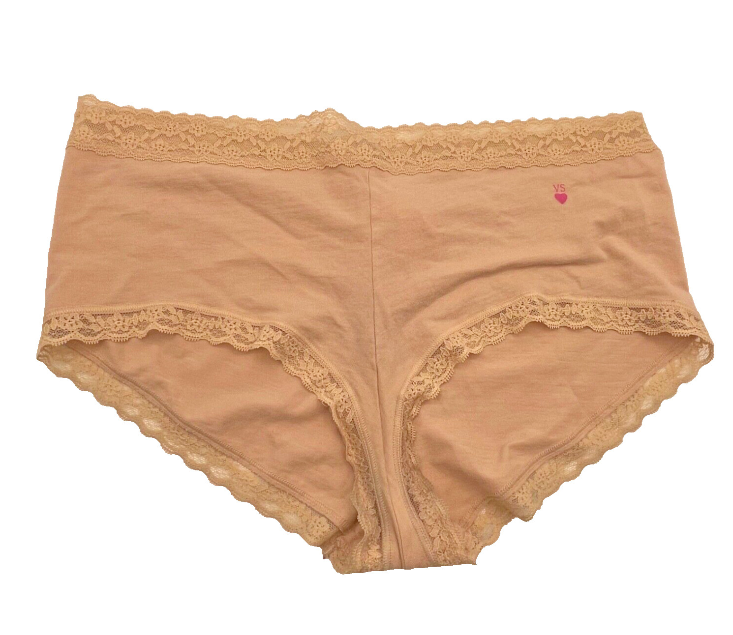 2014 Victoria’s Secret Beige Cotton Lace Trim Front Logo Boy Short Panties XL