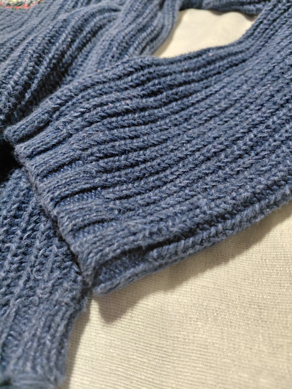 Vintage Koret City Blues Sweater Blue Patchwork Ribbed Mock Neck Fringe Hem S