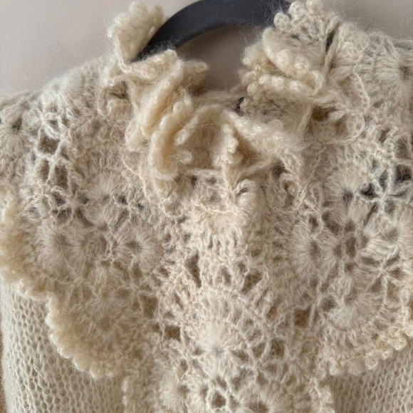 Vintage 60 / 70s Mohair Blend Knit Sweater Lace High Neck Size Medium