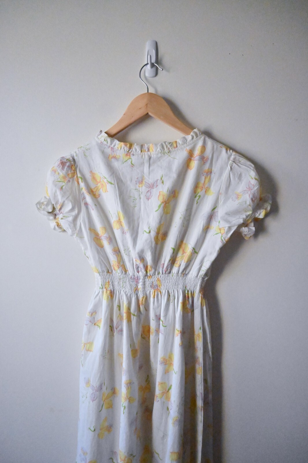 Leluxe Heirloom 1930’s Vintage Smocked Daffodil Print Voile Dress XS