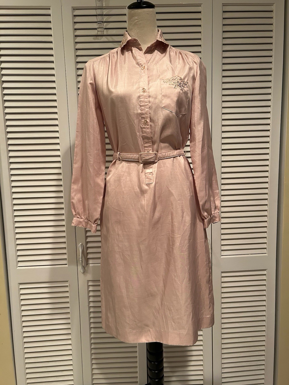 The Lady Manhattan Dress Co sz 6 Pale Pink Button Down Vintage Shirt Dress