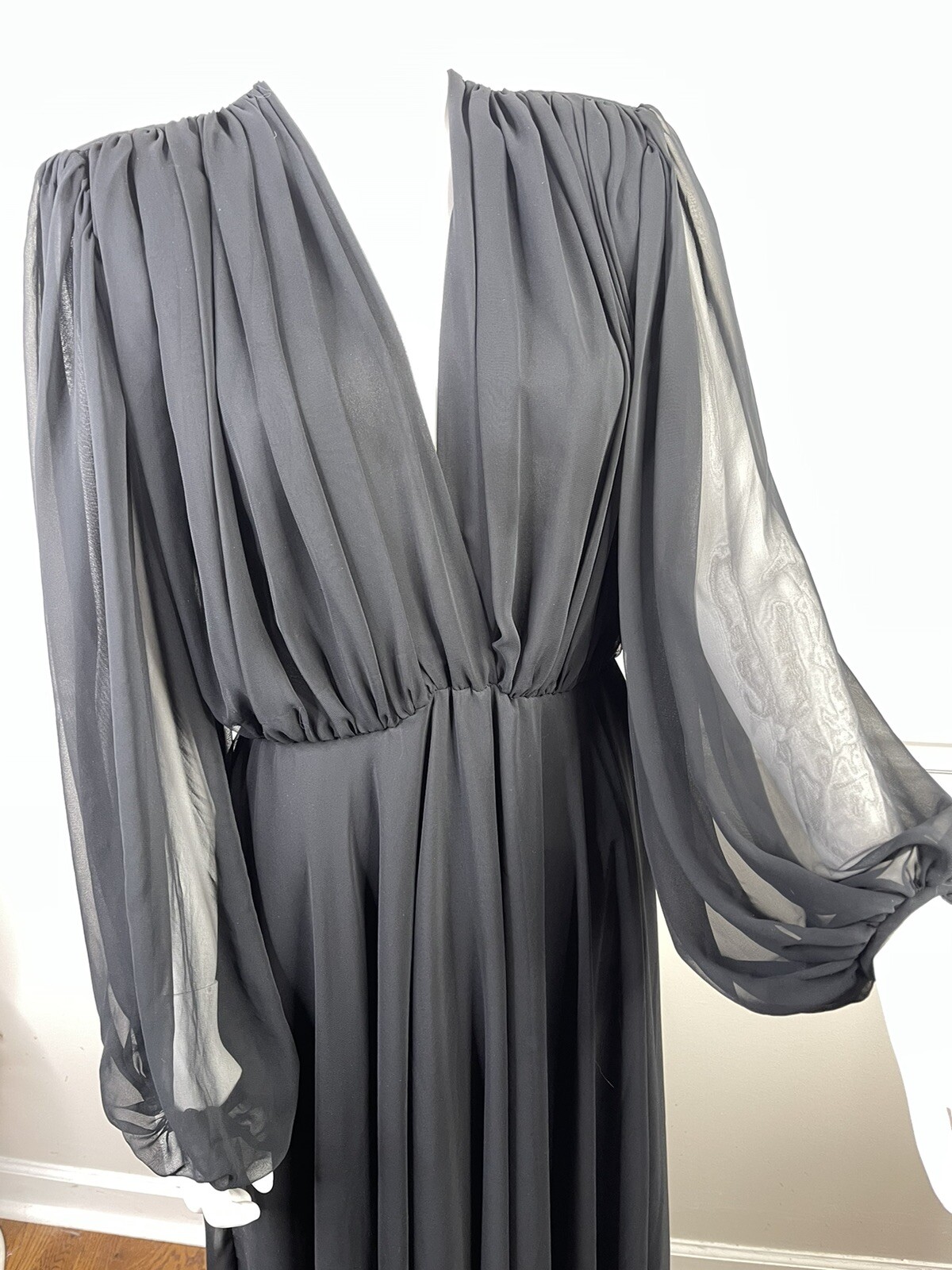 Vintage William Pearson designer dress Black Chiffon Goddess Sheer size 8