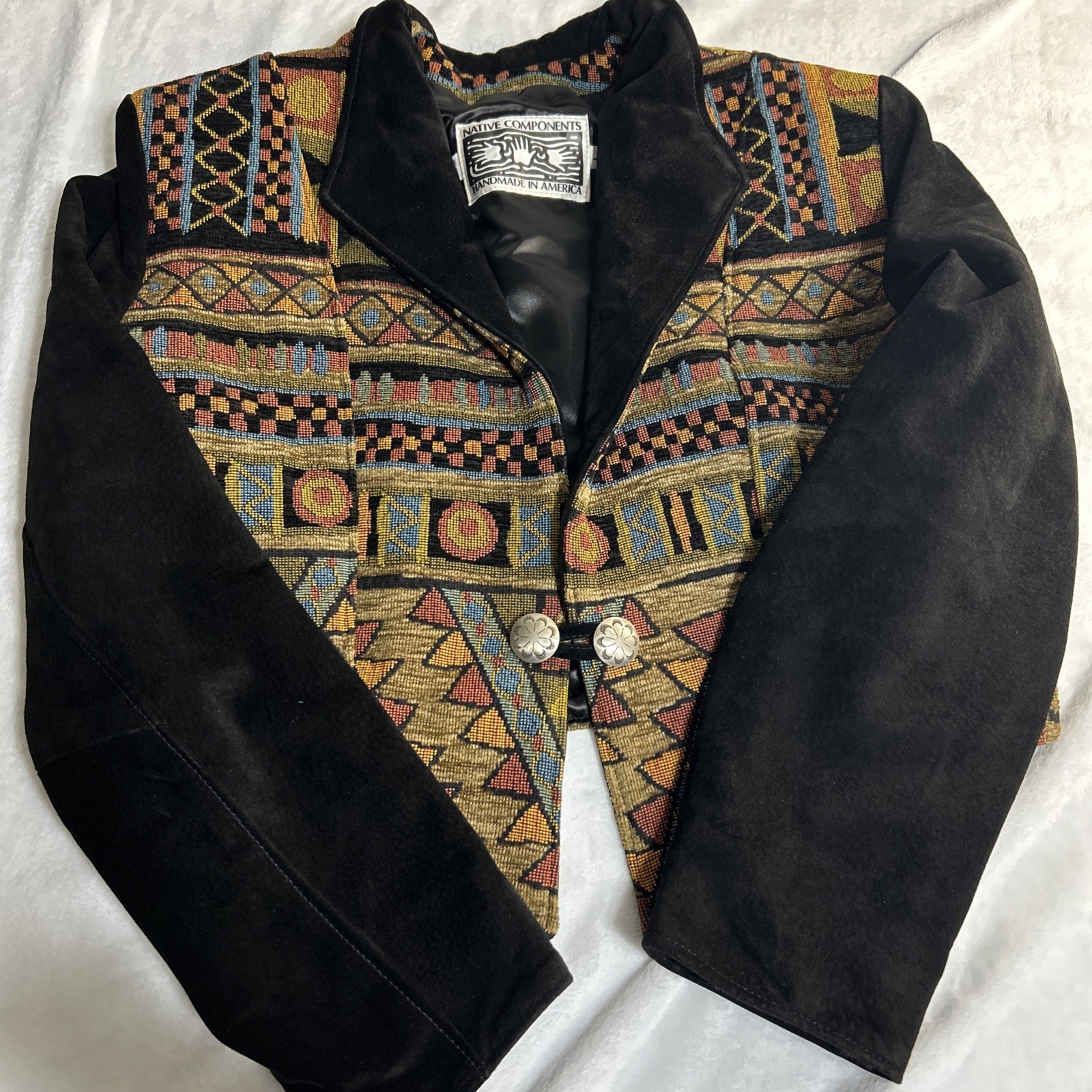 Vintage Native Components Handmade USA Southwestern Tapestry Jacket Large Velvet