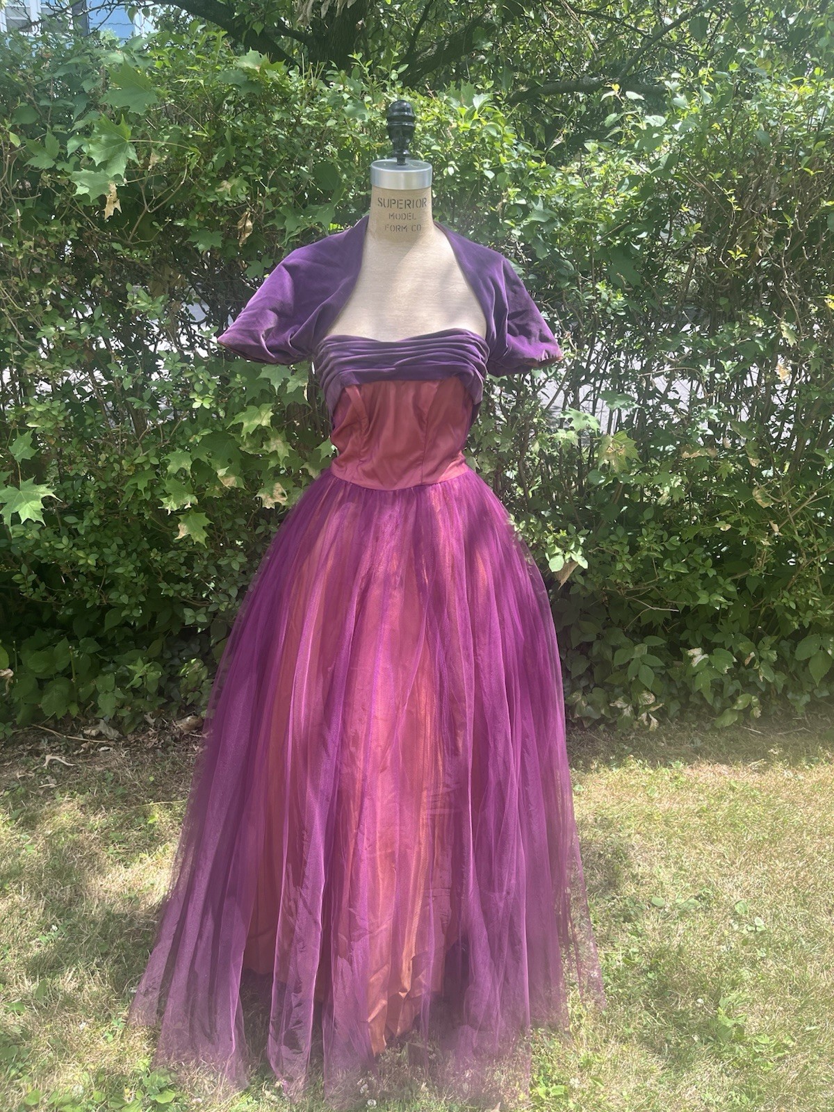 Vintage 1950 Rose & Purple Velvet Strapless Prom Dress
