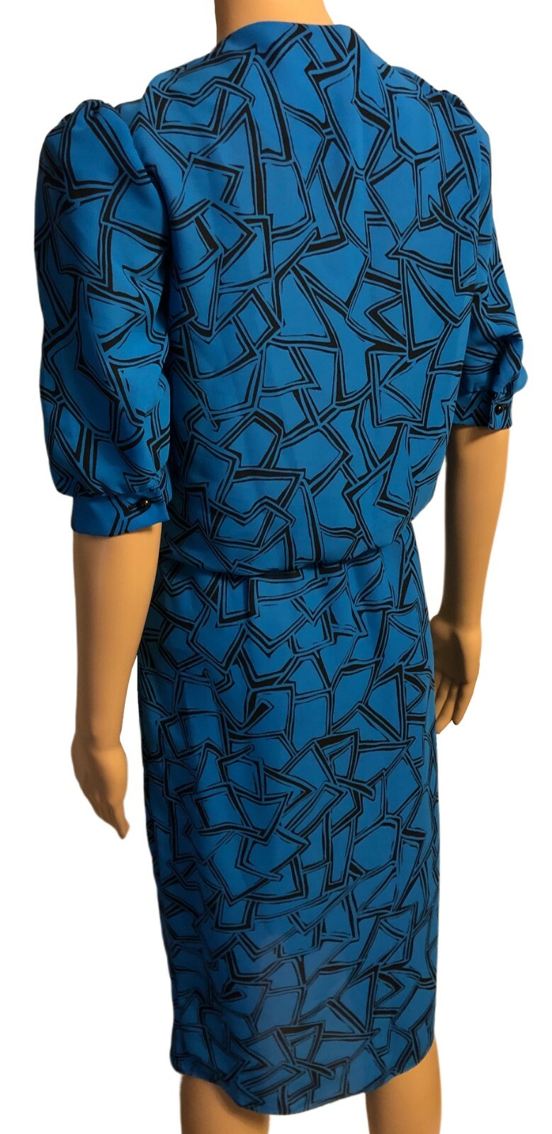 vtg J.B. Too Teal Secretary Tea Dress Sz 8 Oversized Collar with Bow 80s 90s