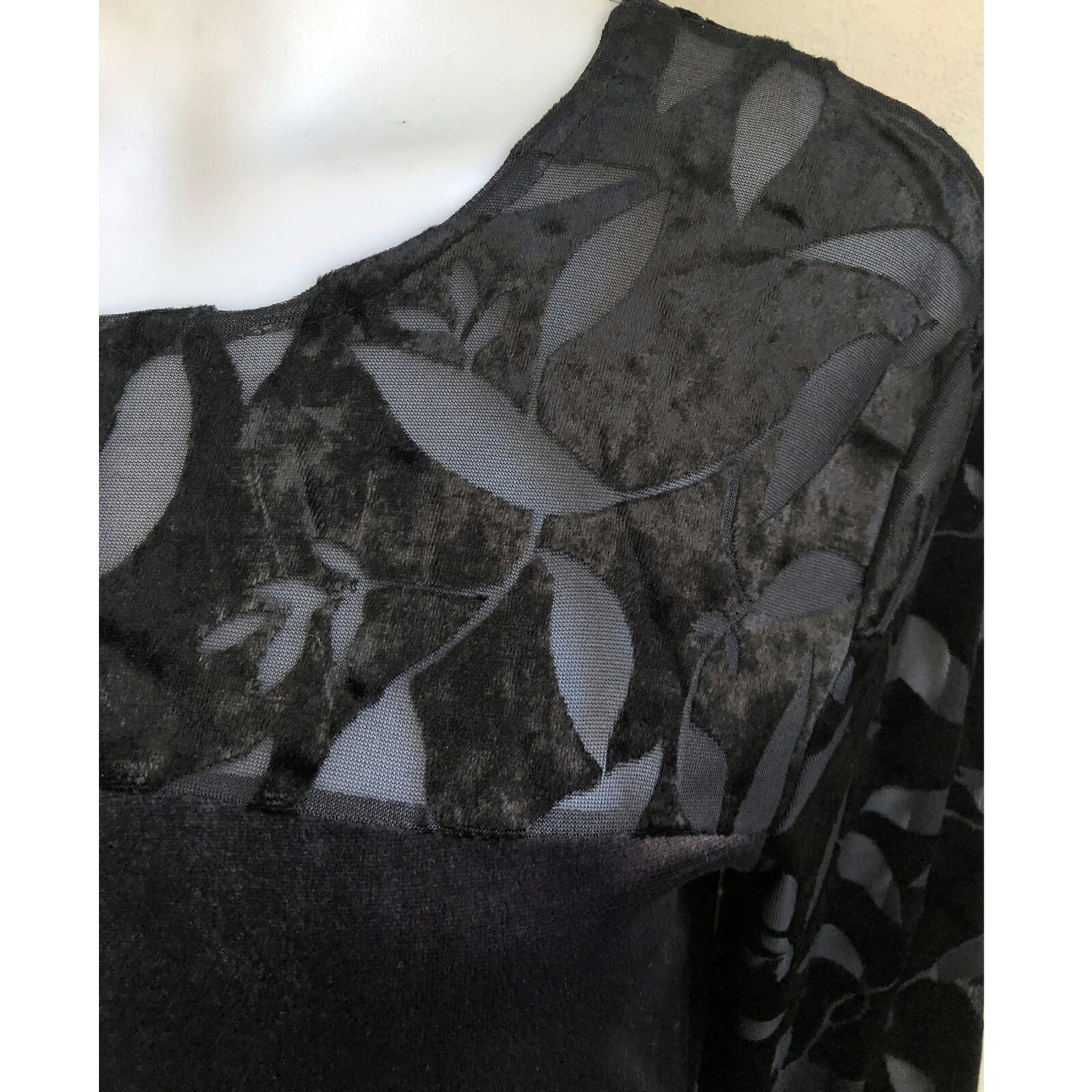 Vintage Black Flocked Velvet Dress Size Small/Medium 1990s Diane Von Furstenberg