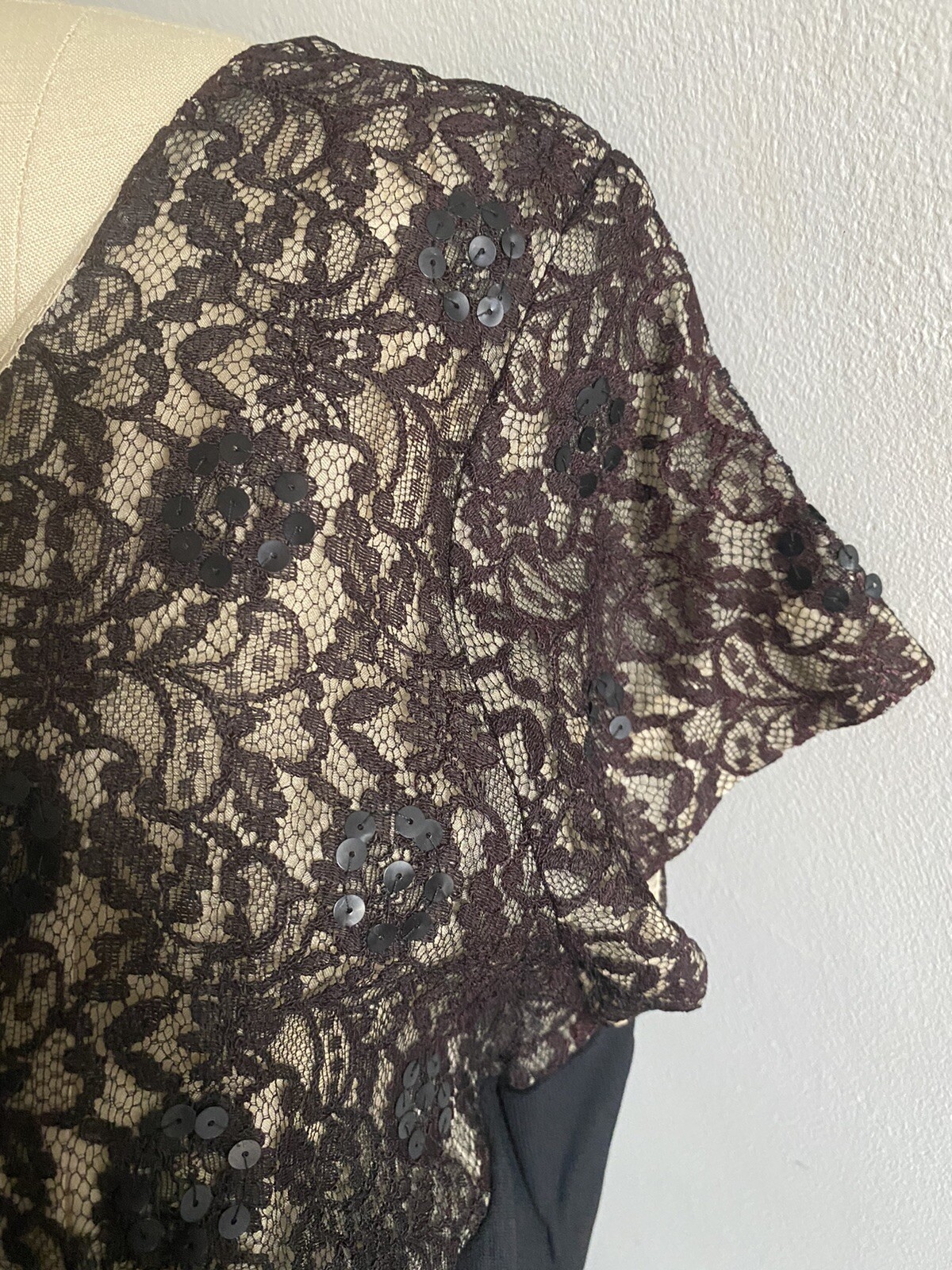 Vintage A Grace Adams Original Dress Lace Union Label Black SS Faux Wrap Med/LG