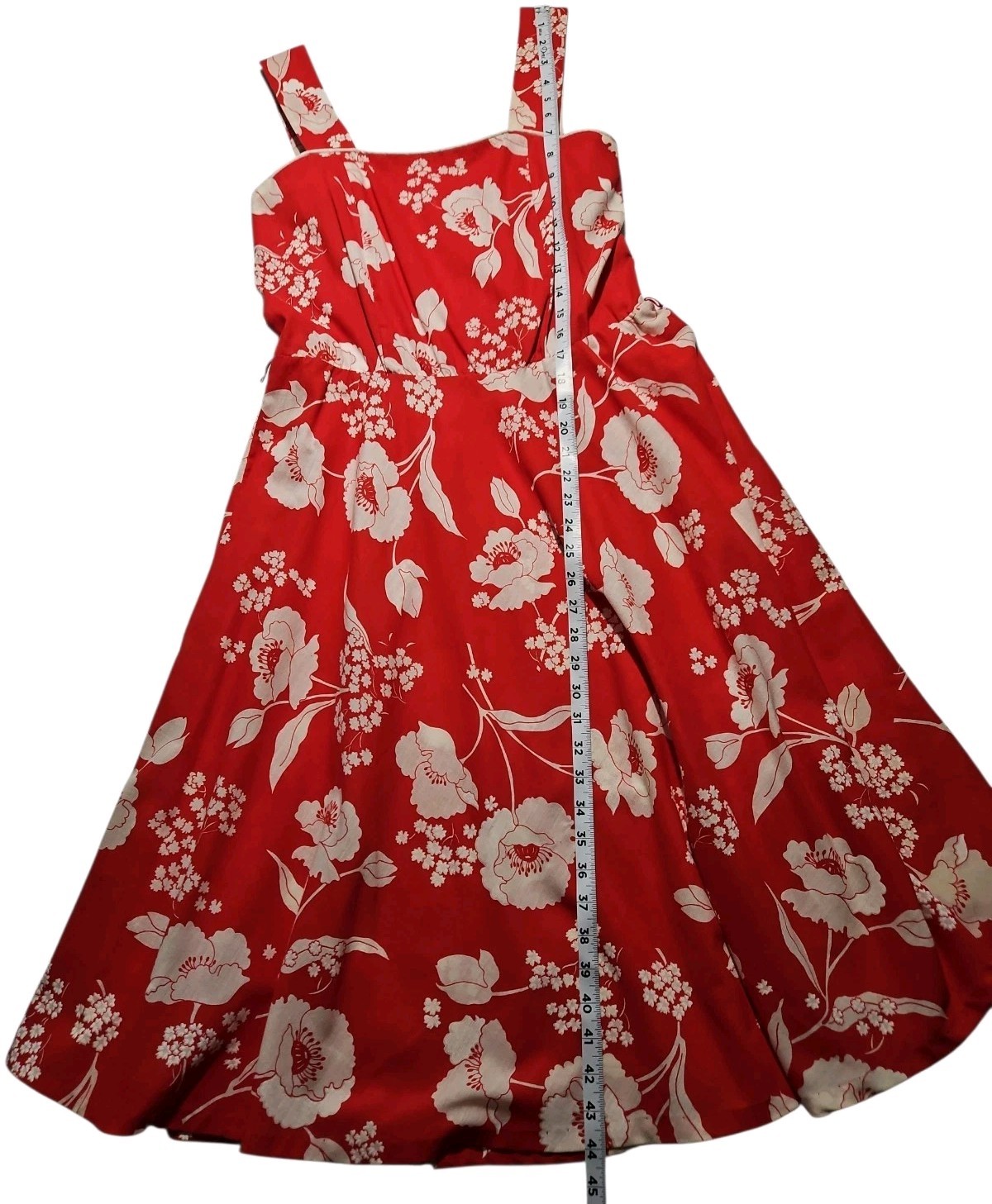 VTG 70s Sears Red Floral Sun Dress Mod A Line Square Neck Midi Sz 10 Union Made