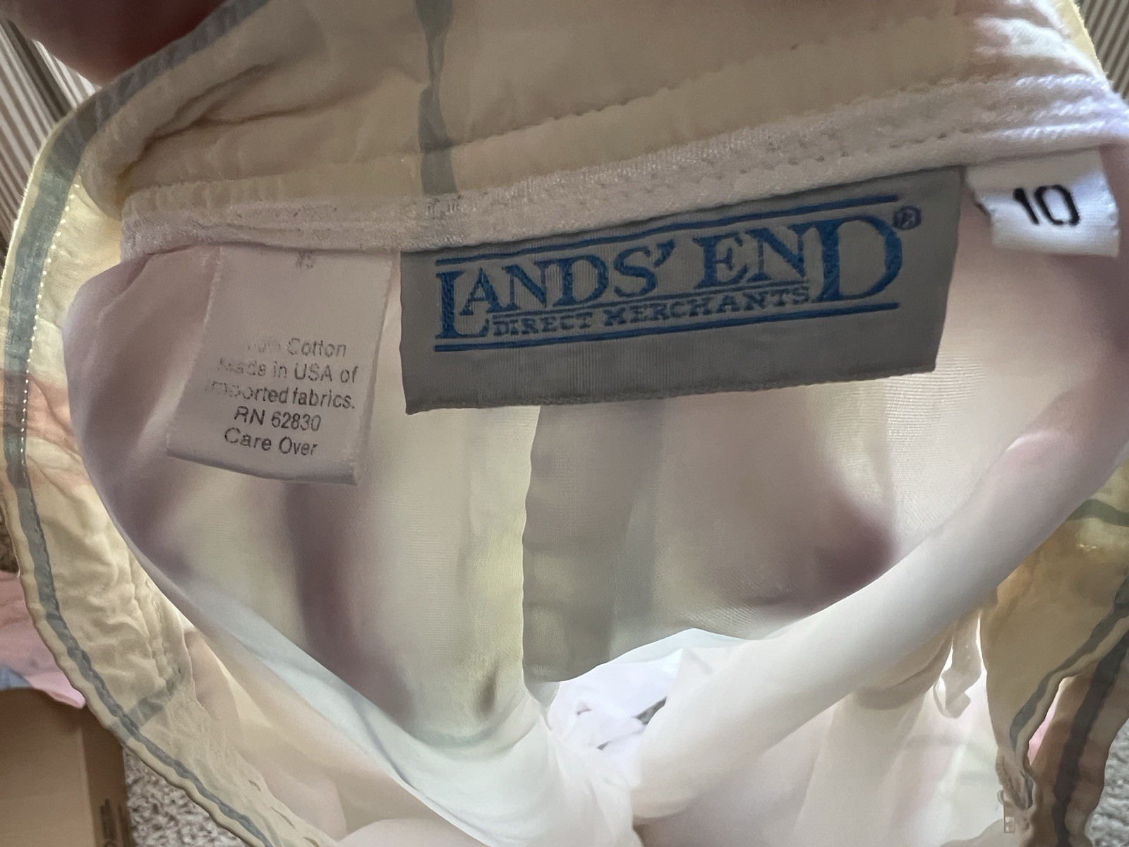 Vintage Lands End Women’s Midi Cream & Pastel Color Skirt Size 10