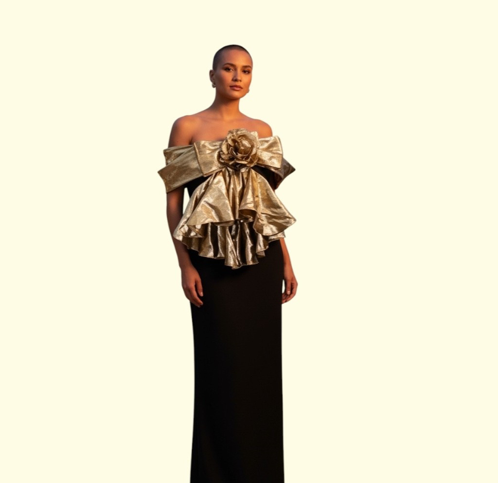 VTG Norman Berg for Denise Fashions Women’s Metallic Black & Gold Cocktail Dress