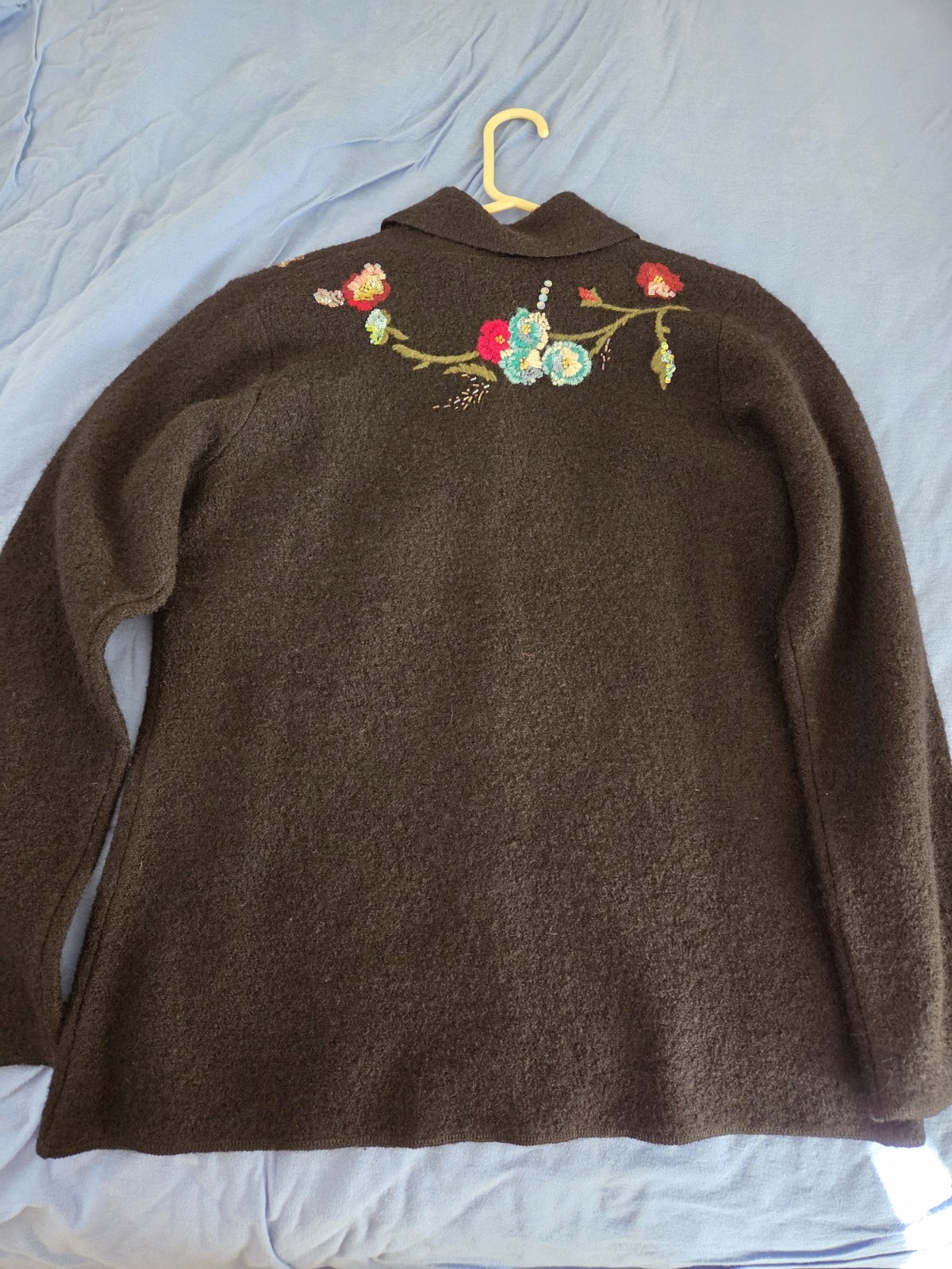 Susan Bristol – Wool Cardigan – Black w/ Embroidered Flowers/beads – Size M