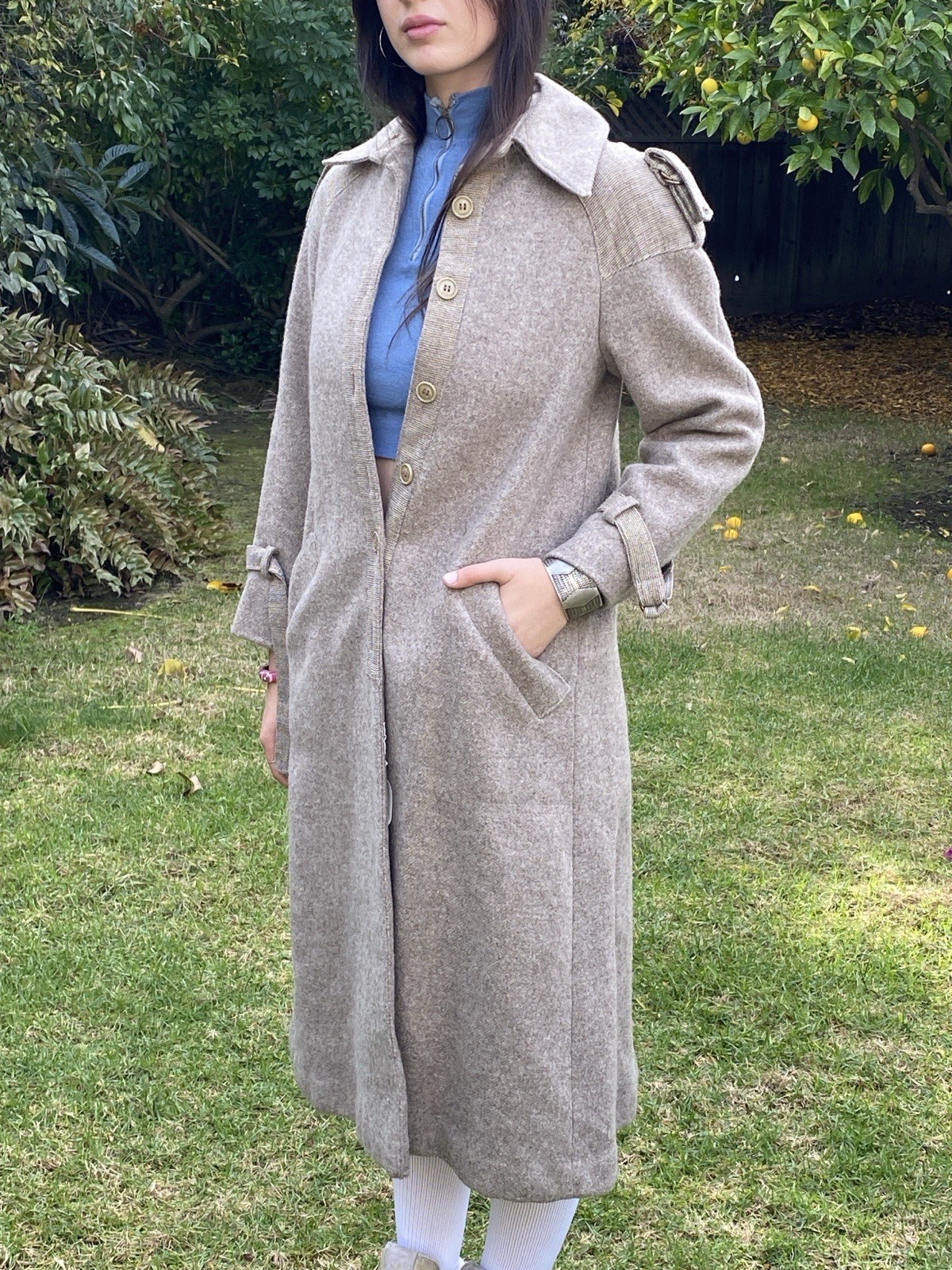 Vintage Lana Del Mazel 6 M 100% Virgin Wool Coat Military Uruguay