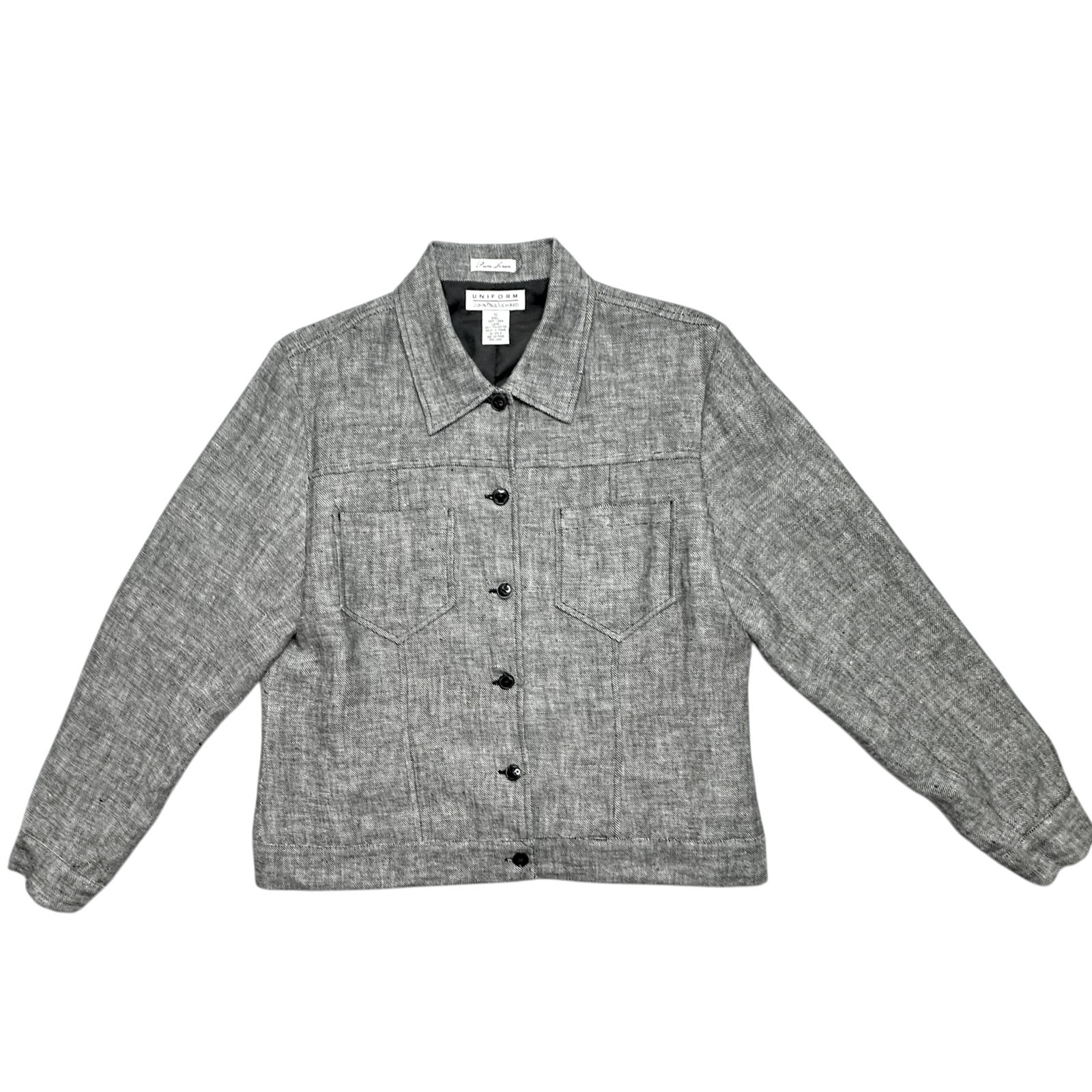 Vintage Pure Linen Jacket Women’s Sz 10 Gray Button Uniform by John Paul Richard