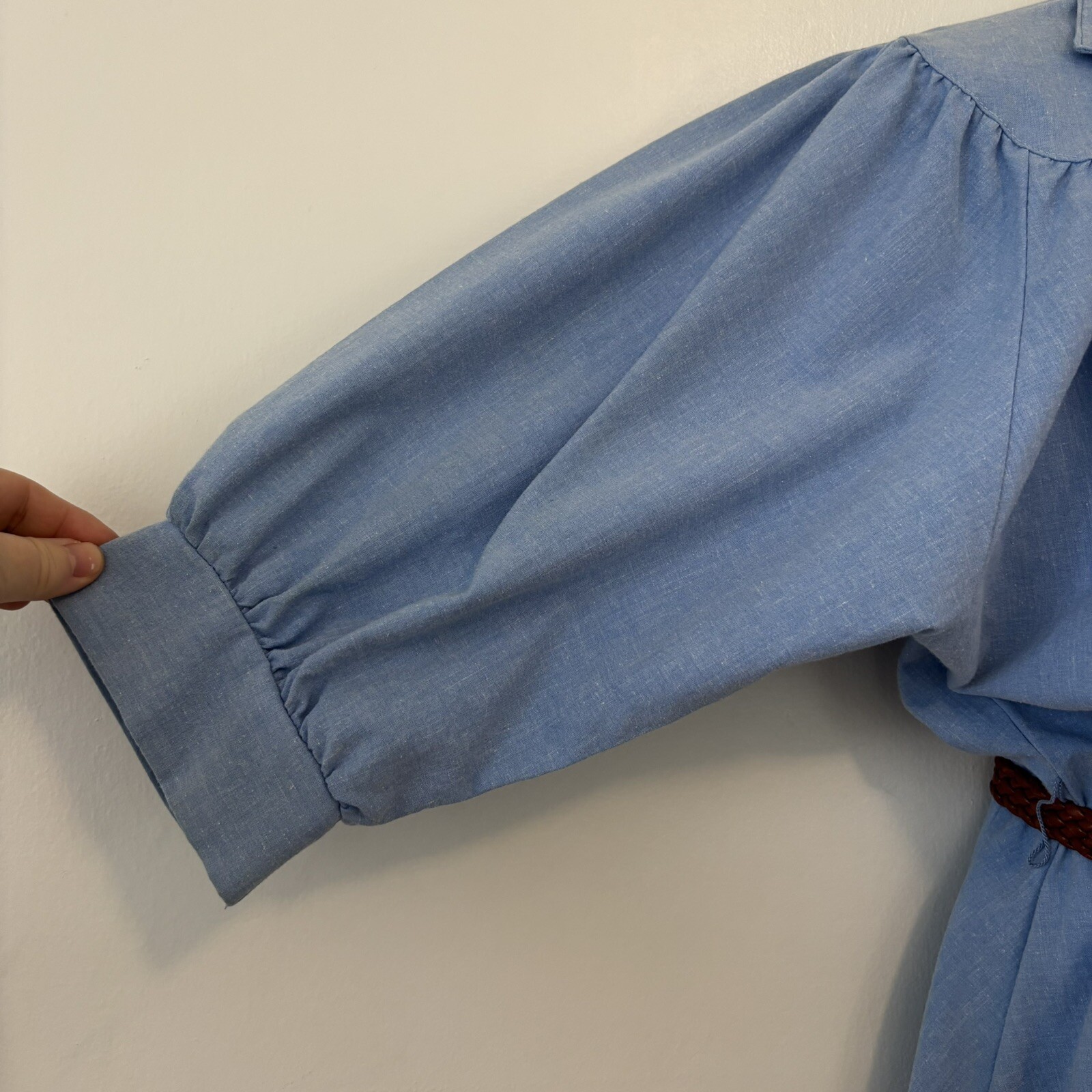 Vintage Blondie And Me Blue Cotton Dress Small Medium Midi Puff Sleeve