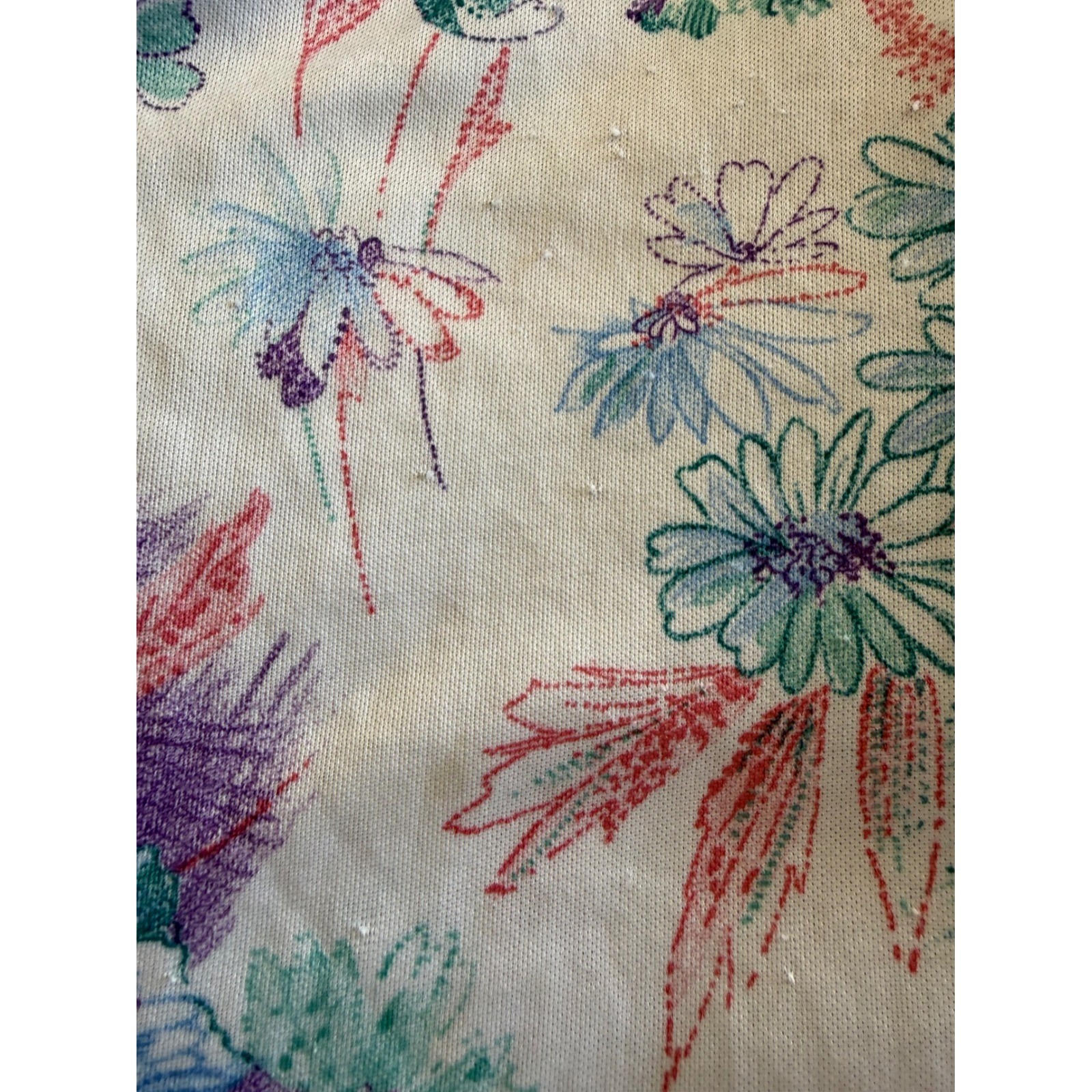 Vintage Floral Short Sleeve Button Up Blouse Pastel Blue Purple Large