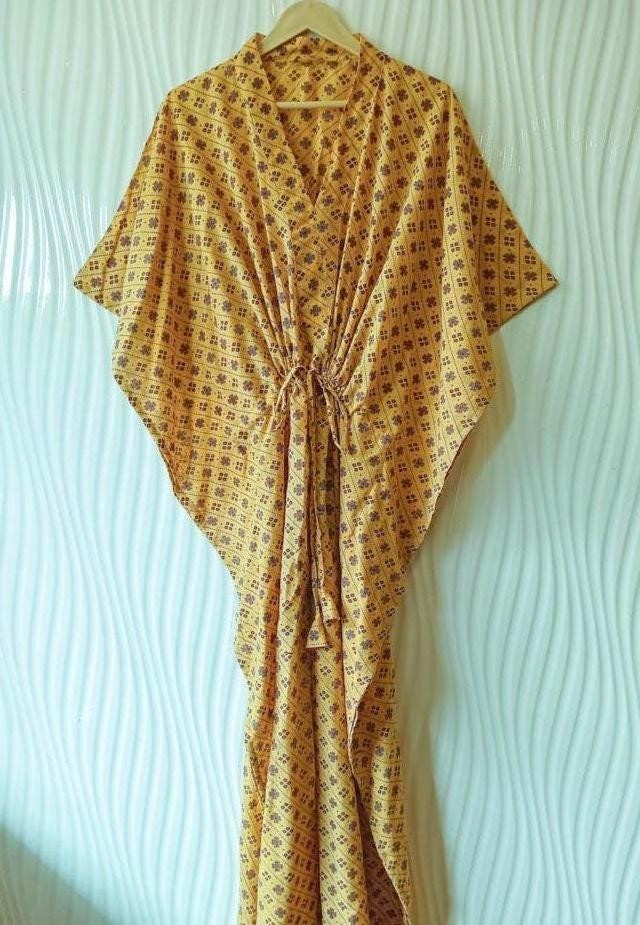 Vintage Sari Kaftan / Pure Cotton Long Maxi Dress / Luxury Resort Wear CFN1192