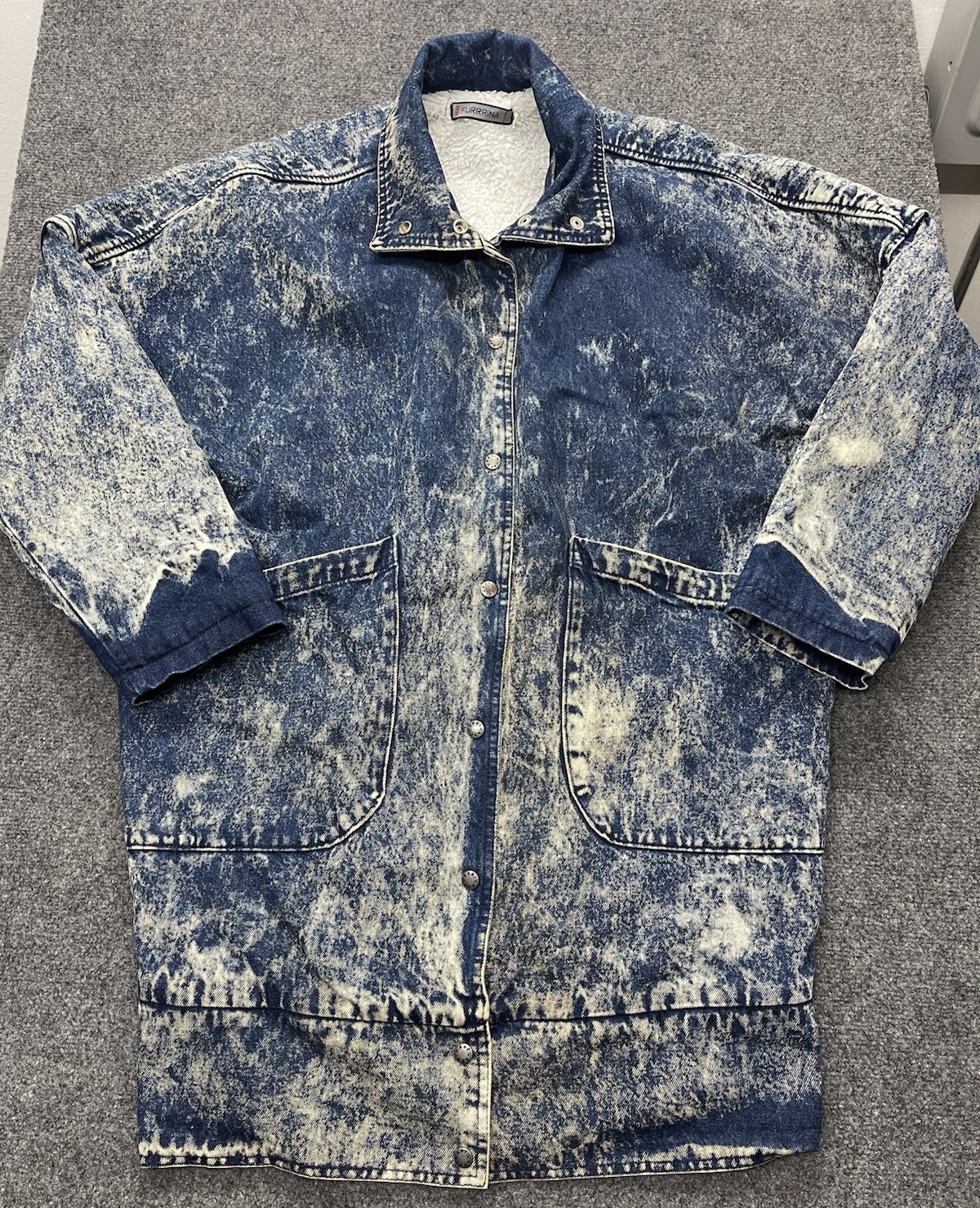 Vtg 80s Bebe Furrrina Denim Jacket Coat Sherpa Lined Unisex Size S USA Made