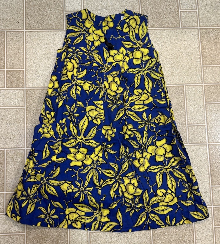 VTG 60s Hawaiian Cotton Dress Reef Hawaii Tiki Blue Tropical Hookano Tag Sz 14