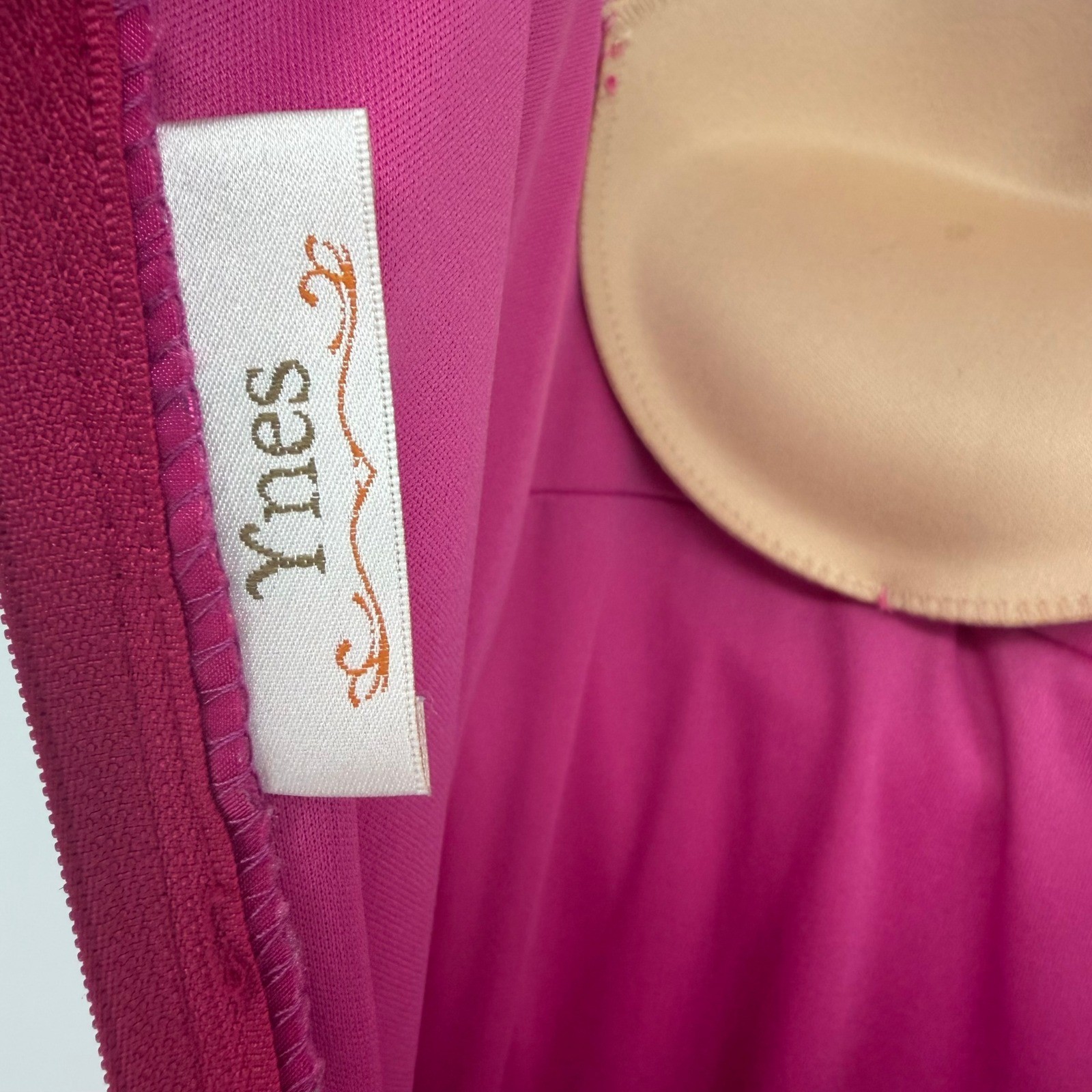 YNES Maxi Dress Womens Fuchsia Pink Ruched Halter Mermaid Barbiecore Y2K Vintage