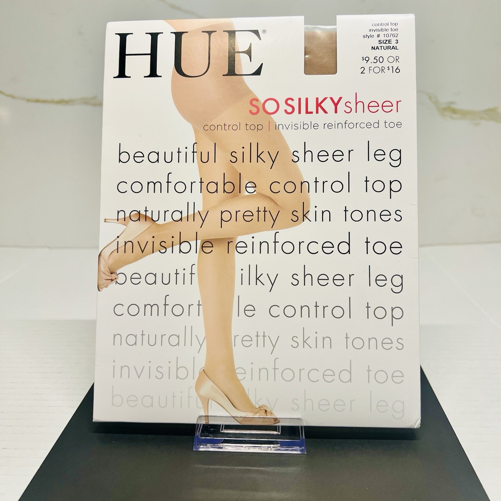 HUE So Silky Sheer Pantyhose Control Top Reinforced Toe Natural 10762 Size 3 NEW