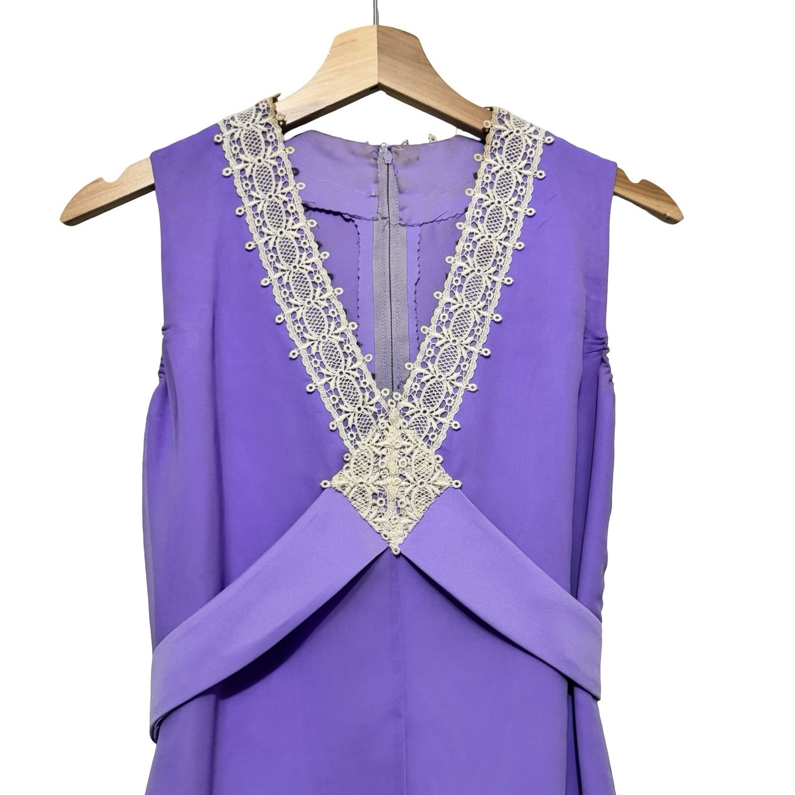Vintage 60s Maxi Dress Purple chiffon size XS handmade crochet lace detail
