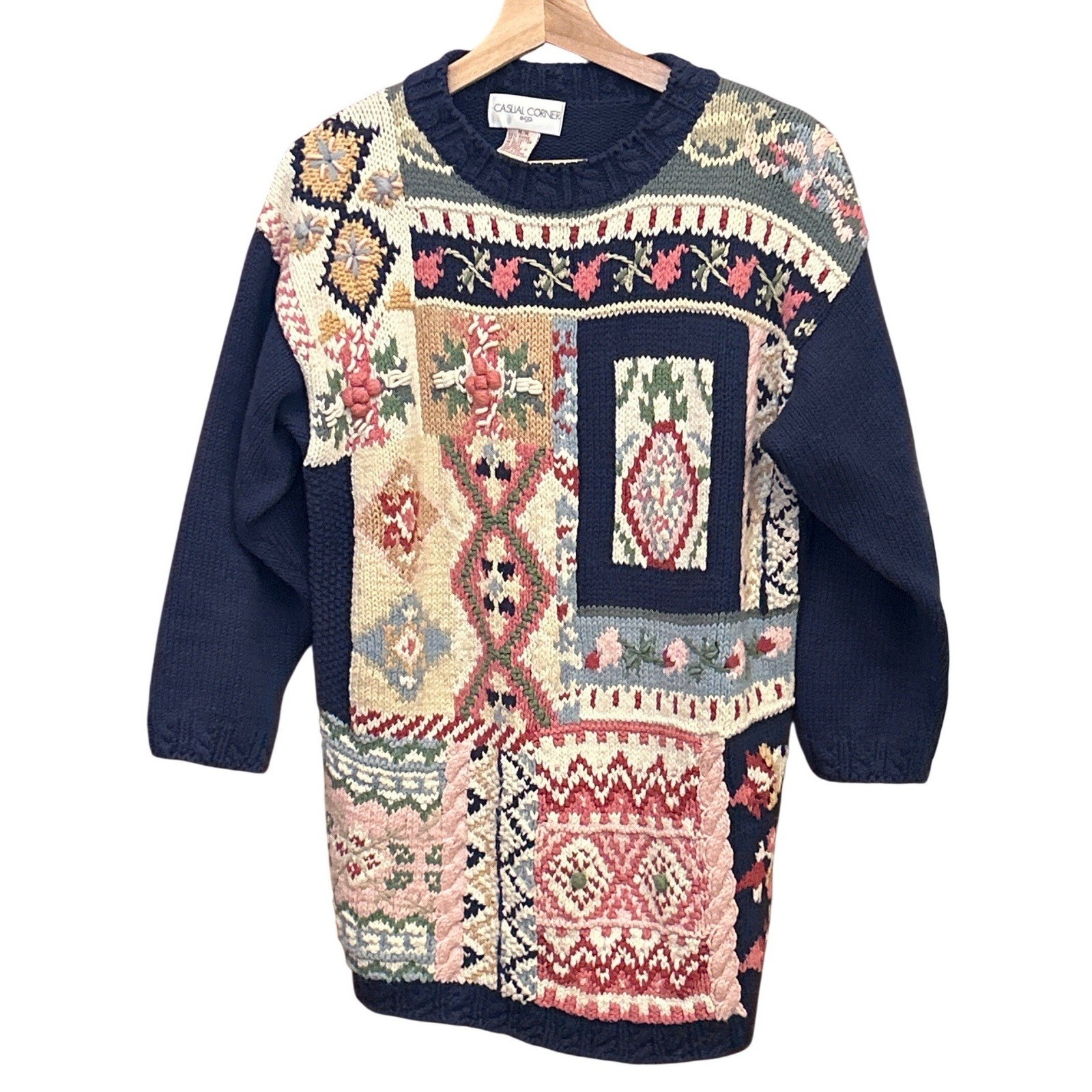 Vintage 90s Casual Corner Patchwork Sweater Cottagecore Grandma Core Academic