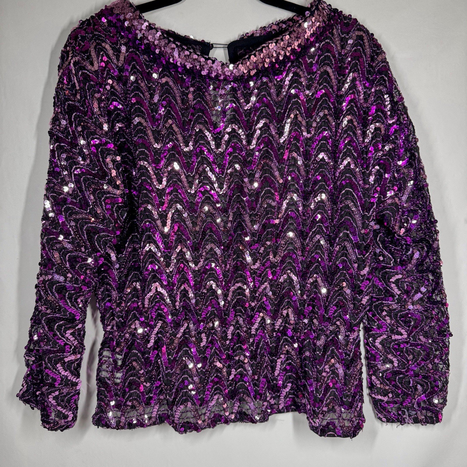 Vintage Rob Hill For Mister Jay SZ M Sequin Dolman Sleeve Top Cowl Neck