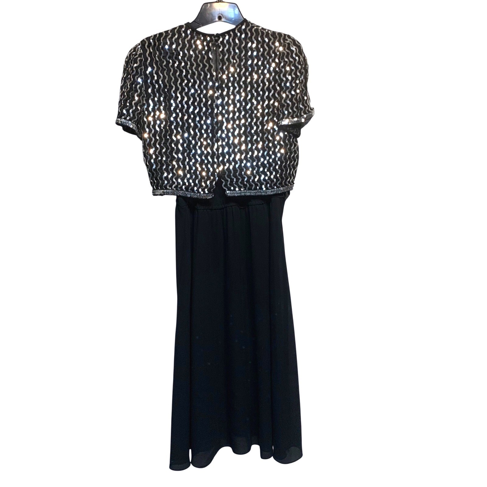 Norman Berg Denise Fashions Dress Set 7/8 Black Silver Sequin Bolero Vintage