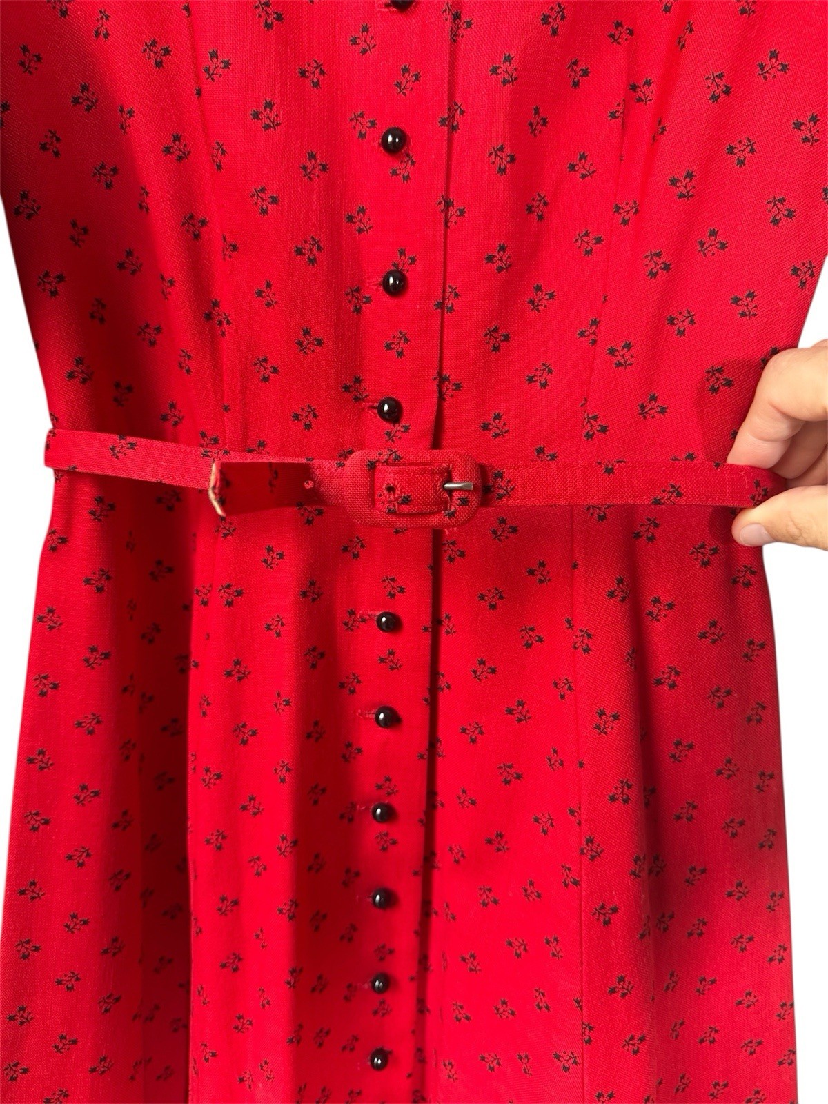 Vintage Lanz Original Red Floral Button Front Dress 1950s-60s Austrian Style S