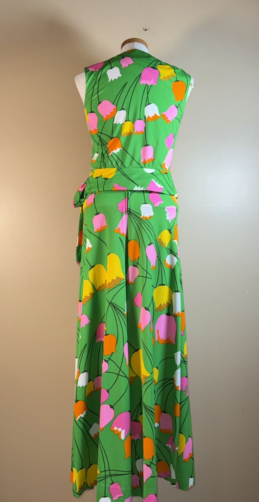 Vintage 60s Mod Tulip Floral Wrap Top Wide Leg Palazzo Pants Set S XS 2/4 W-26″