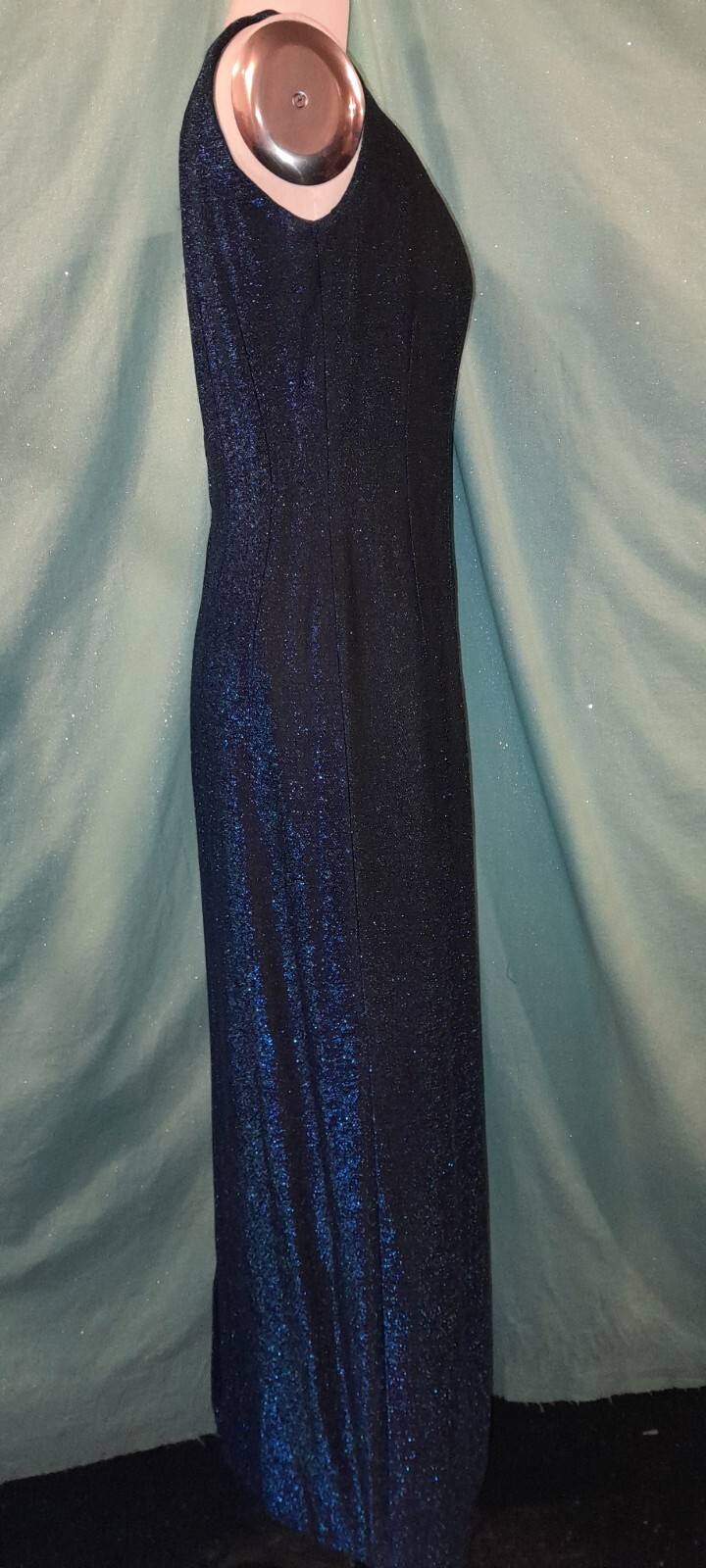 Vtg 60s Sapphire Blue LUREX long Evening Cocktail Party Sheath Dress