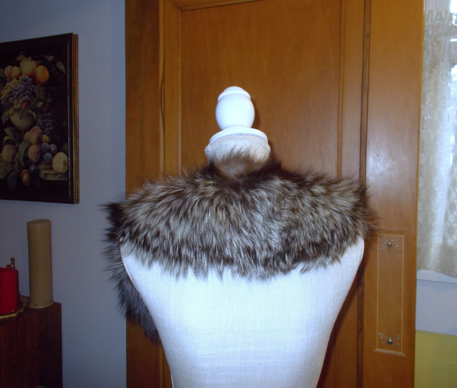 Vintage Beautiful Fluffy Silver Fox Fur Collar Scarf Stole 42″ Long