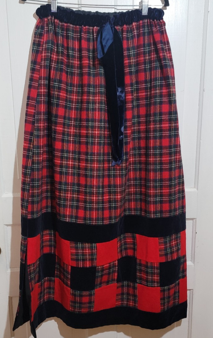 EUC 70s VTG Mr Hank Patchwork Maxi Skirt Plaid Wool Velvet Holiday Prairie LG