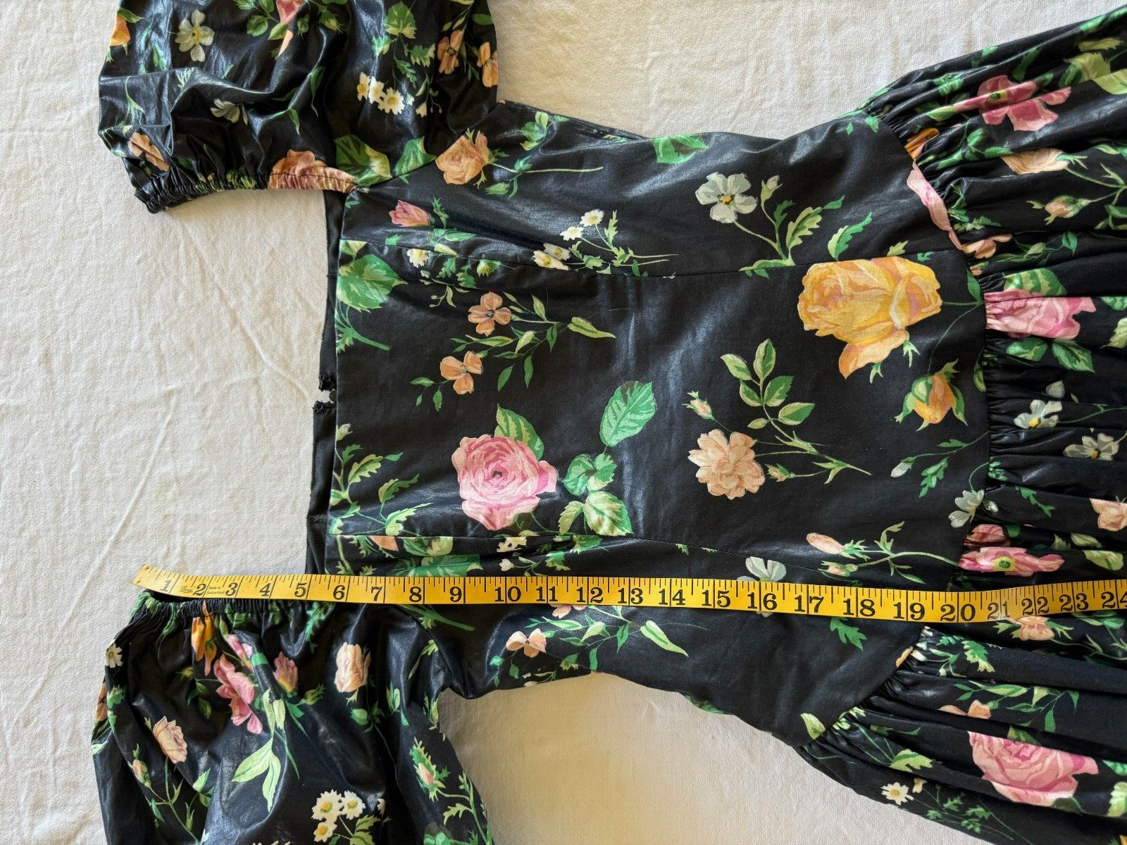 Vintage 80s Cottage Core Black Floral Prom Party Dress S G Gilbert Net Slip Sz 6