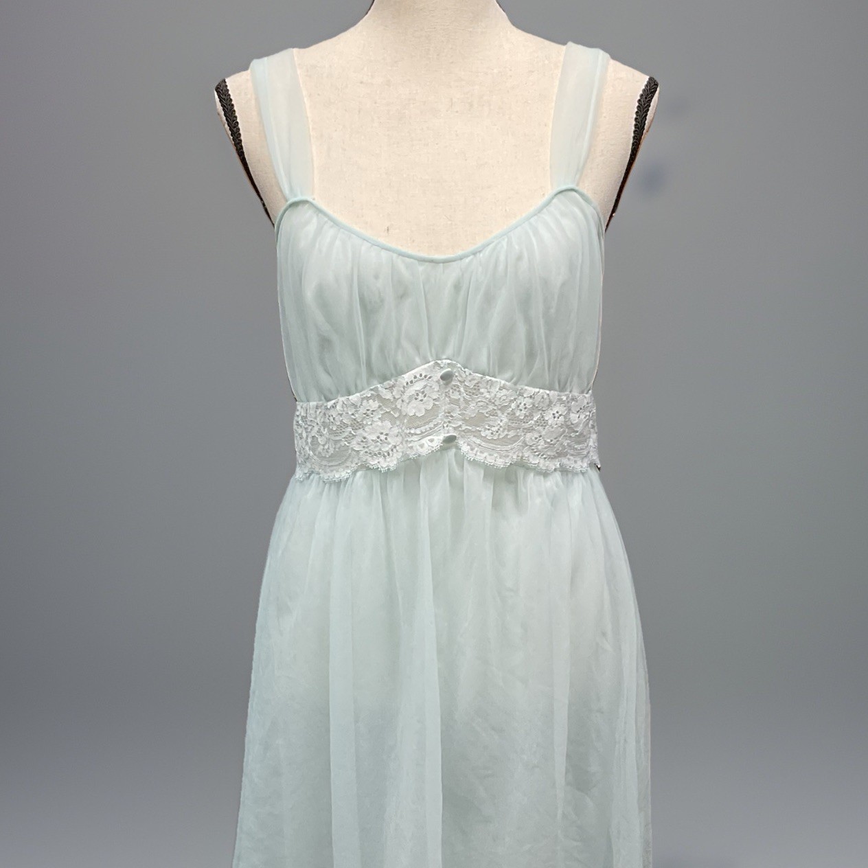 VTG Lisette Lingerie Blue Lace Chiffon 2 Layer Nightgown Sz 32/S Hollywood Glam