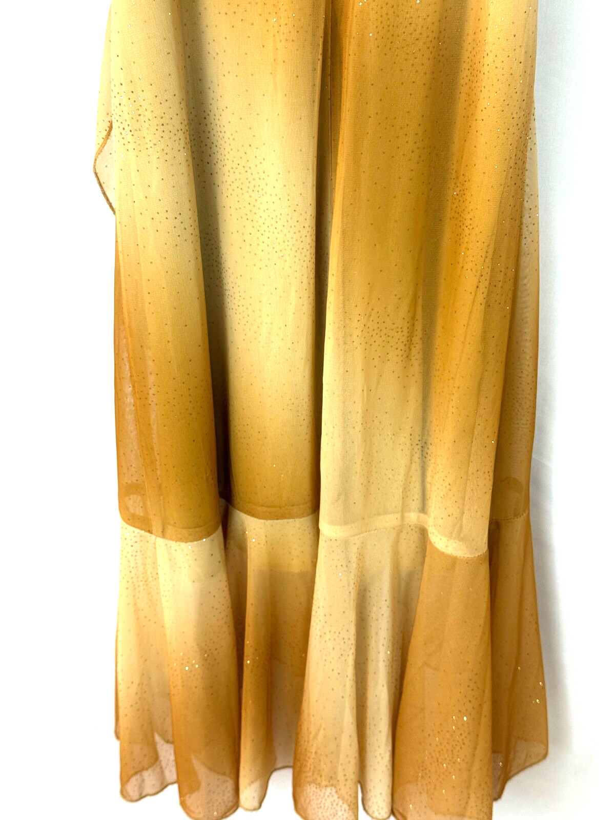 City Triangles-wm sz M vtg 82 disco style dress cascade ruffles brown gold ombre