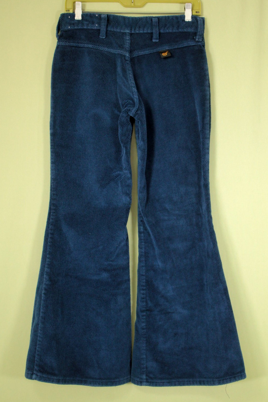 VTG Women’s 70s Dark Blue Male Brand Velvet Corduroy Bell Bottom Pants Sz 31″