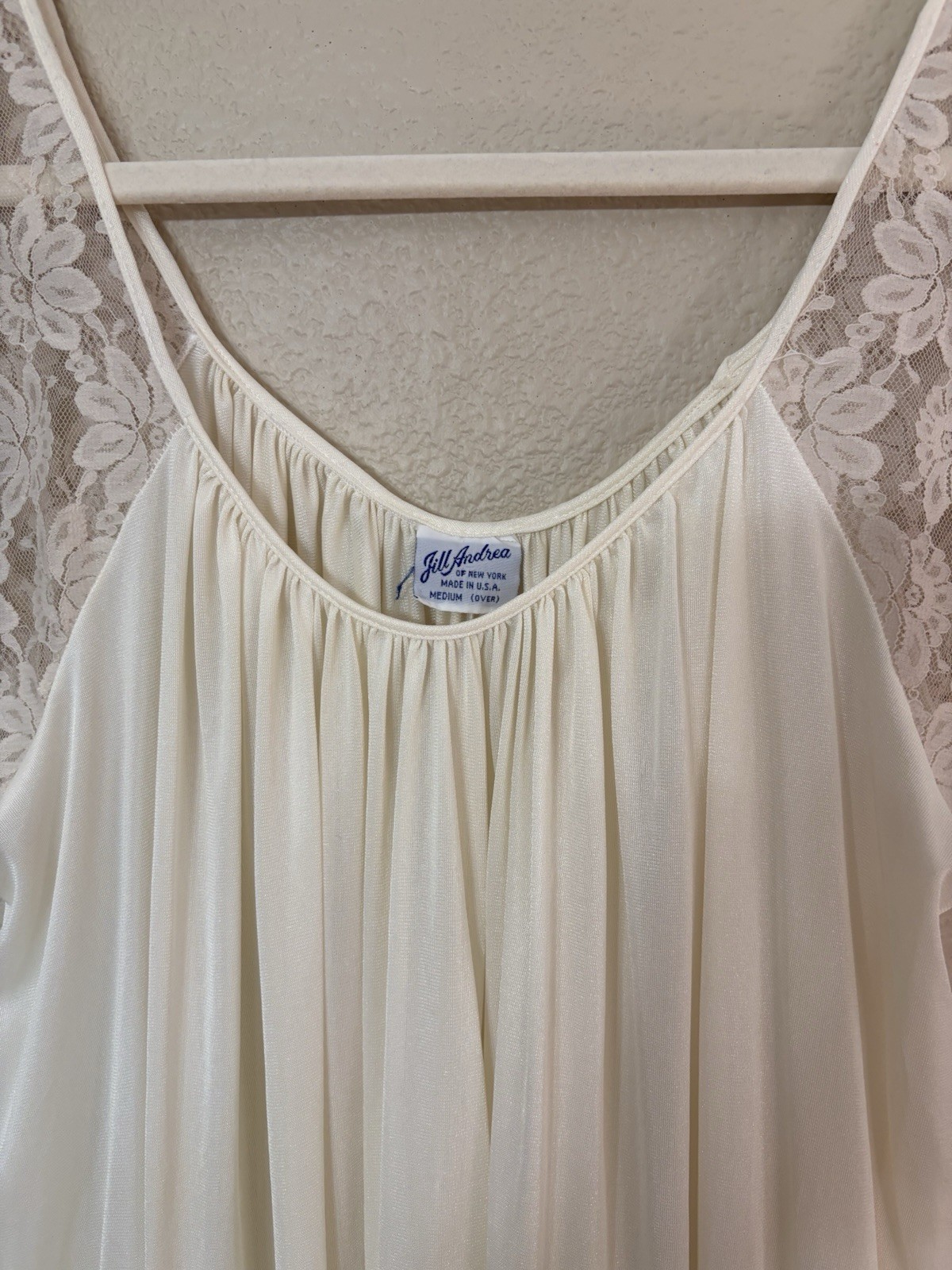 VTG Jill Andrea of New York Nightgown M Beige Nylon USA Lingerie Sheer Demure