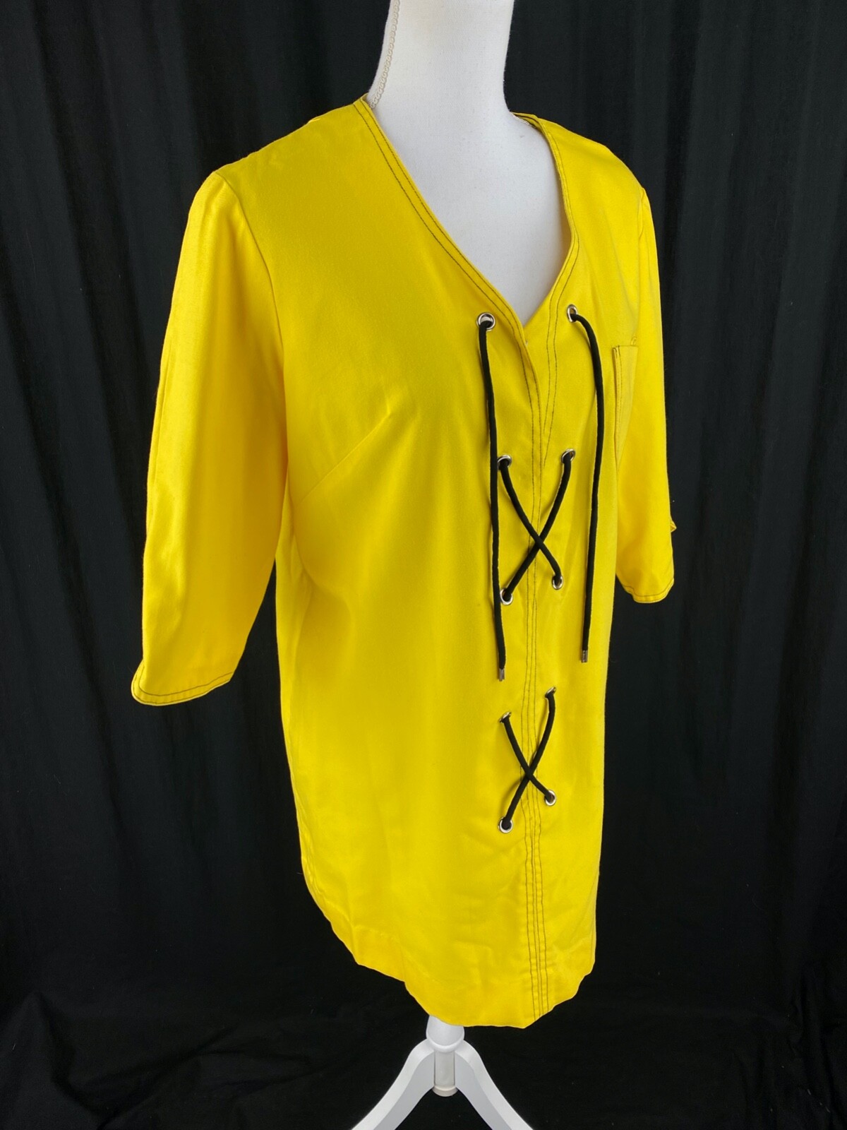 Tami Original Vtg 60s Boho Tunic Blouse Jacket Dress Retro Lace Up Neon